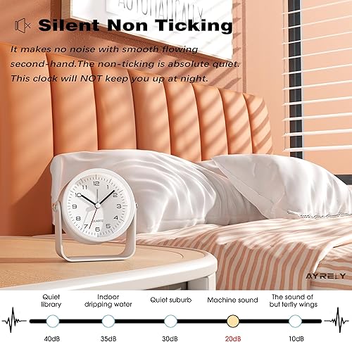 Miniatura 6 de Reloj despertador analógico pequeño de 3.5 pulgadas, funciona con pilas, bonito reloj de mesa con luz, ángulo ajustable para viajes, mesita de