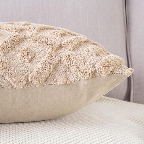 Miniatura 4 de MADIZZ - Juego de 2 fundas para cojín de terciopelo y de lana corta, afelpado suave de lujo para decoración de sofá, dormitorio, cuadradas, 20 x 20