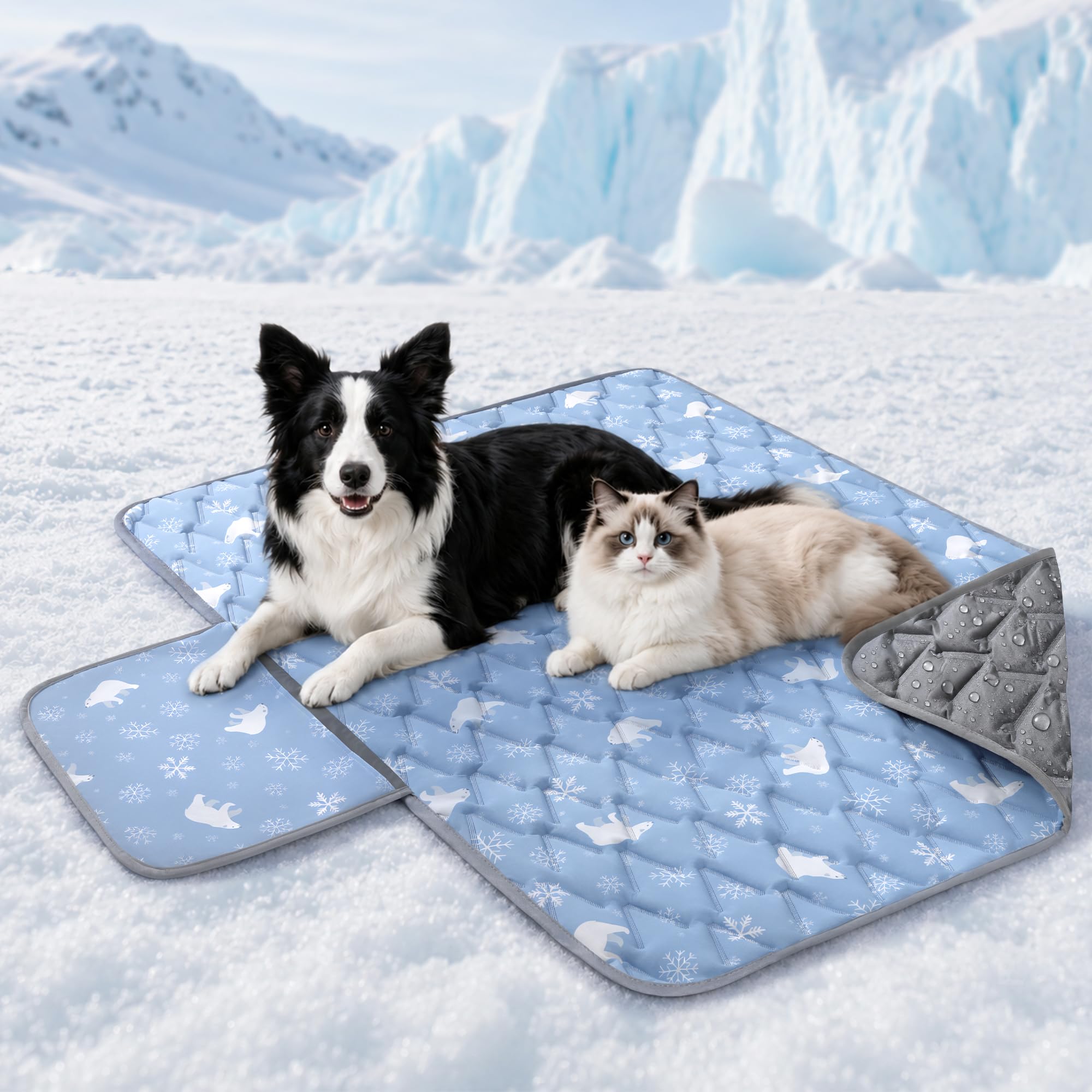 Angelpet Dog Cooling Mat for Large Dogs & Cats, 120x90cm, Q-MAX > 0.5 Gel-Free Self-Cooling Pet Mat, Cool-Touch Fabric, Waterproof Bottom, Side Pouch, Washable Summer Pad for Floor, Sofa & Car, Blue — image 1