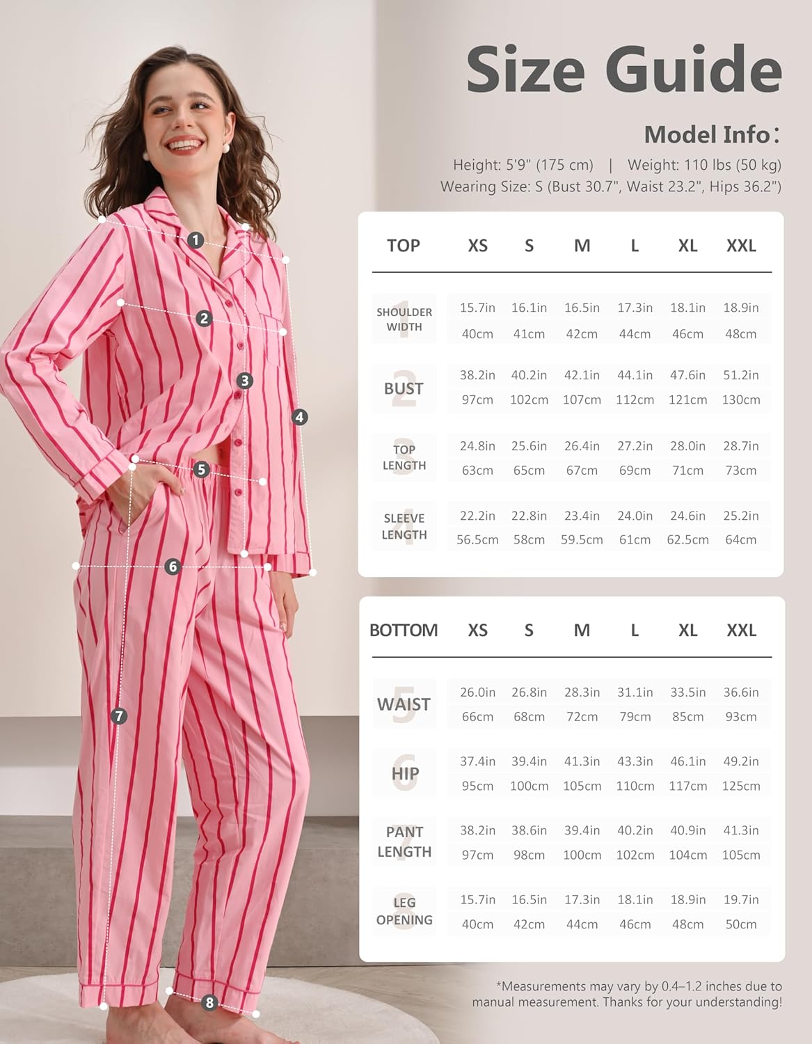 100% Cotton Pajamas for Women 2 Piece PJs Set Long Sleeve Button Down Breathable Woven Sleepwear Loungewear XS-XXL - Image 6