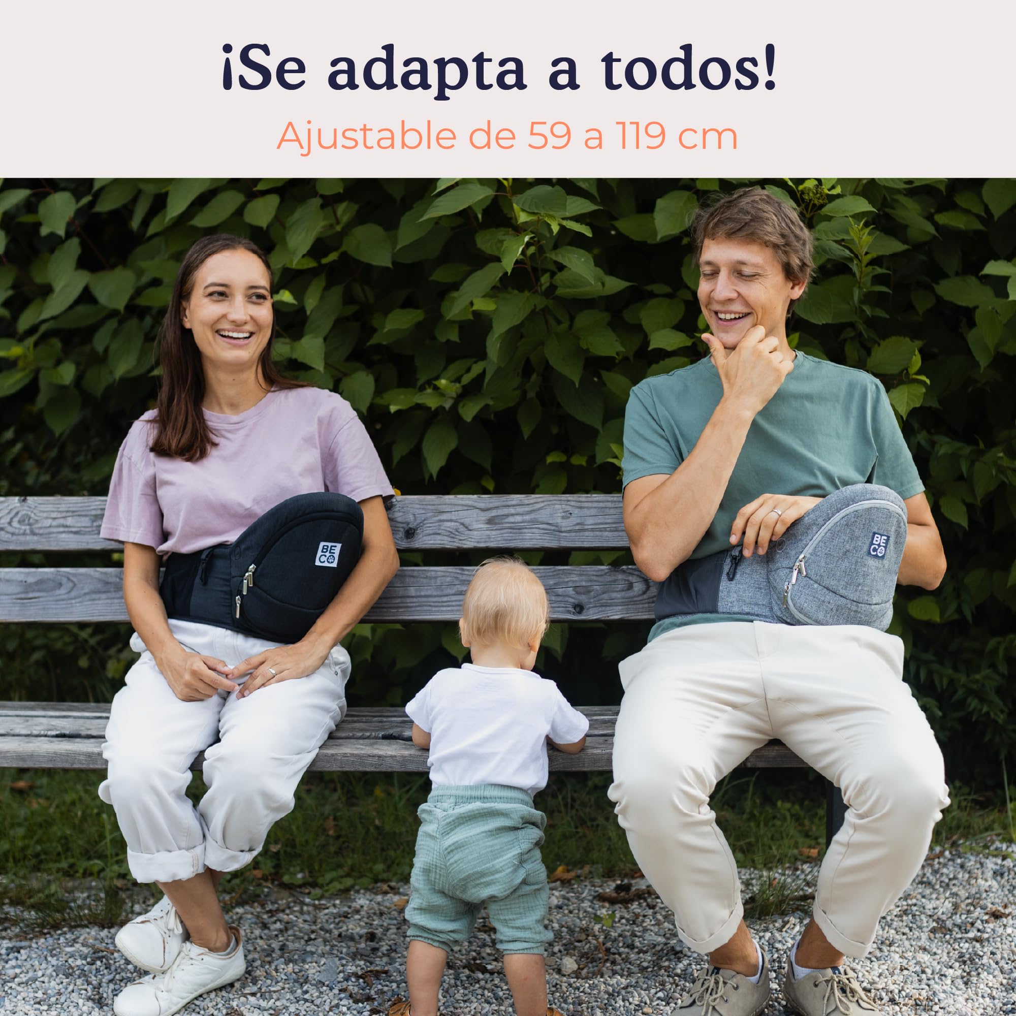 Beco Portabebés Asiento de Cadera Plegable, 4 en 1, 0-36 Meses, Gris | Se pliega plano en la bolsa de pañales, Asiento que alivia brazos y espalda, se adapta fácilmente de 0 a 36 meses.