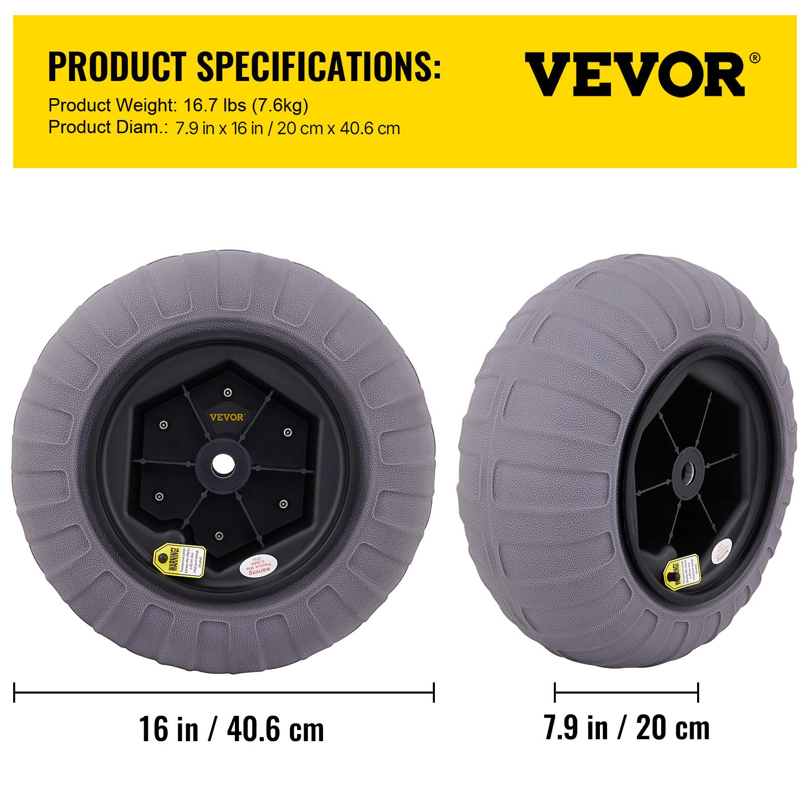 VEVOR Rueda Hinchable Neumático 40,6 cm TPU 176 libras Neumáticos de Ruedas Globo Neumáticos de Ruedas Neumática Llanta Plástico Neumáticos de Carro 7,6 kg Rueda Carretilla Sacos Neumático Carro