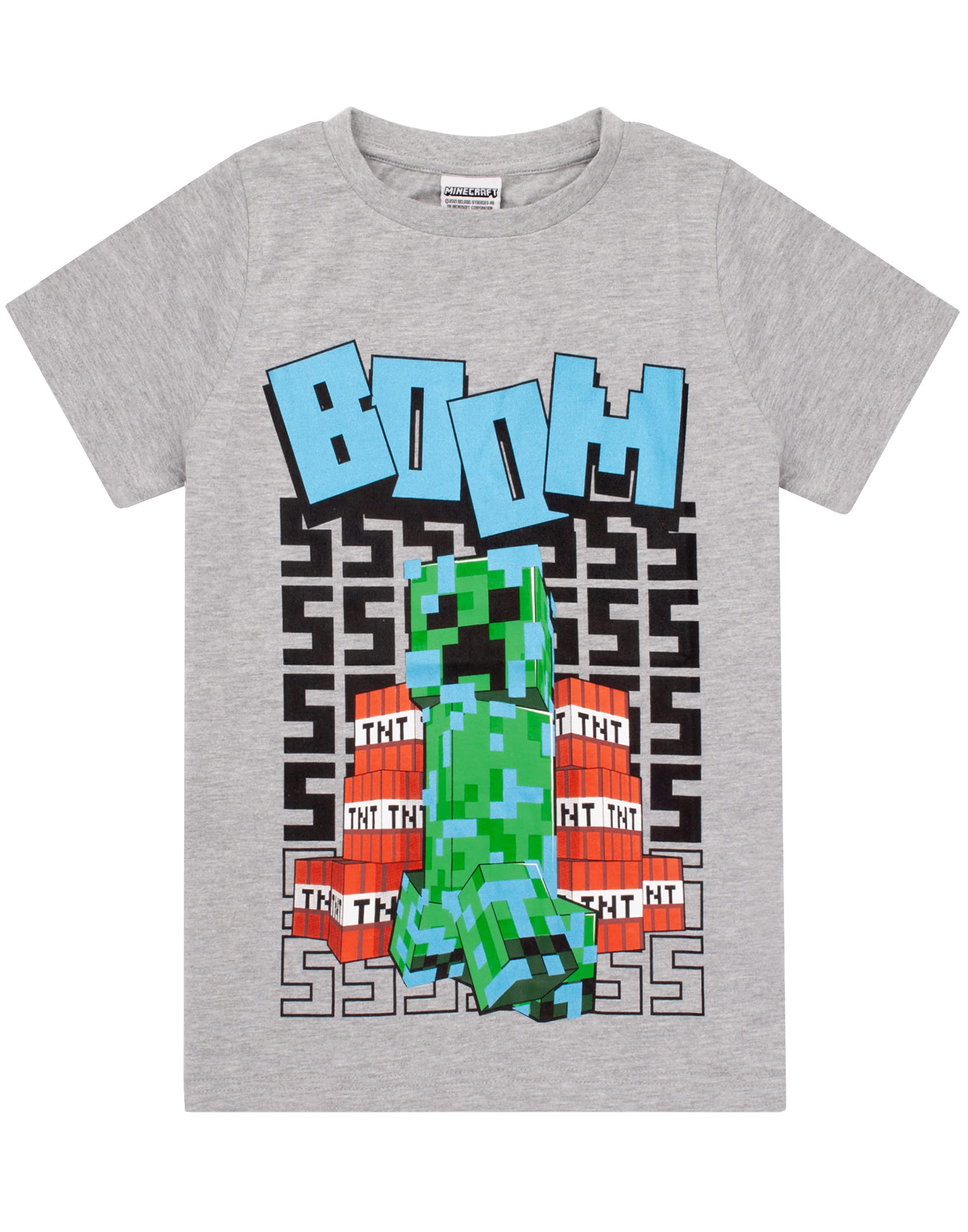 Minecraft Men's Grey Boy's Short Sleeved T-Shirt | | Official Merch | Size: 7-8 Years