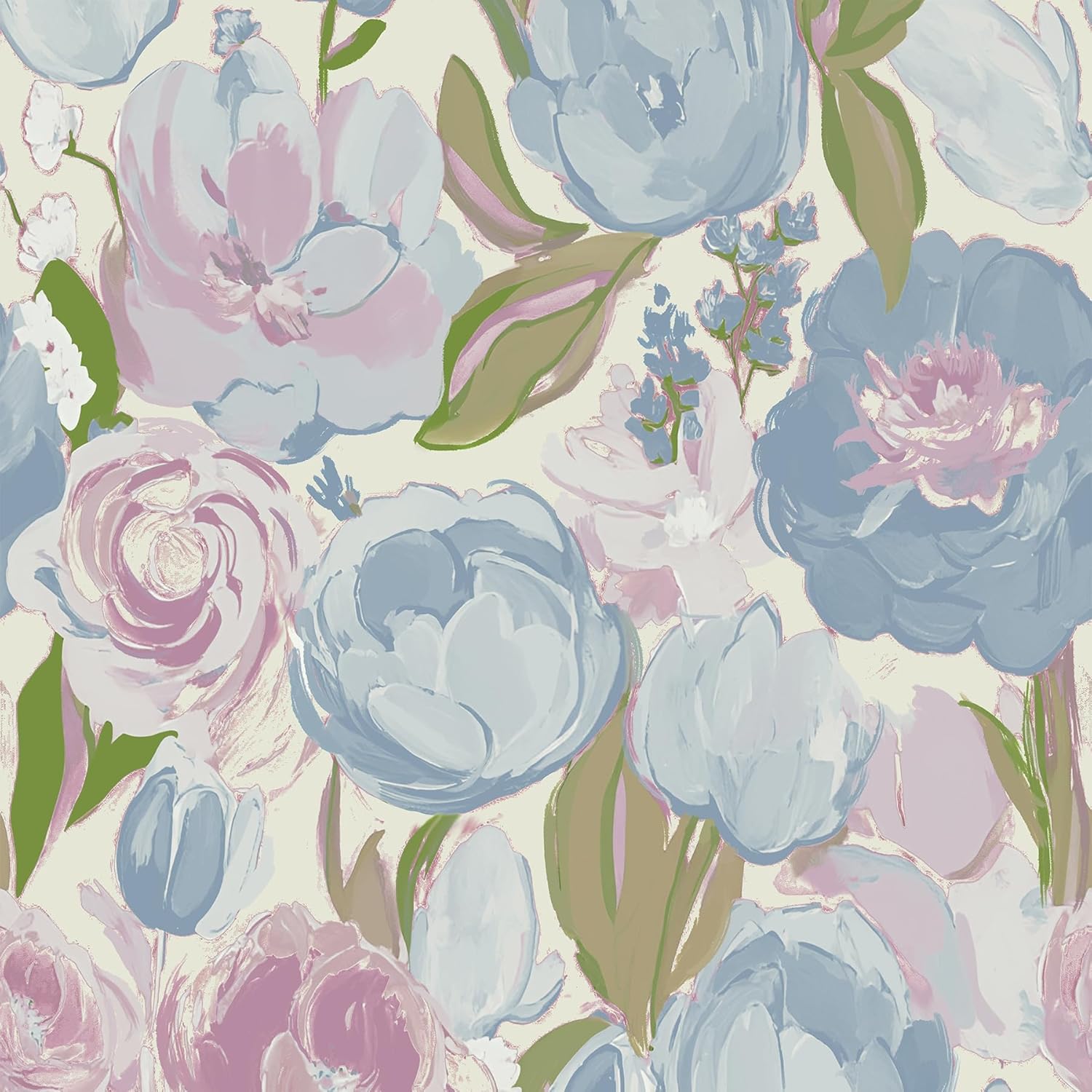 Peel and Stick Wallpaper Vintage Floral Contact Paper Blue and Purple Watercolor Floral Wallpaper 17.3“x393”Removable Botanical Wall Paper for Nursery Bedroom Bathroom Cabinets Drawers Shelves