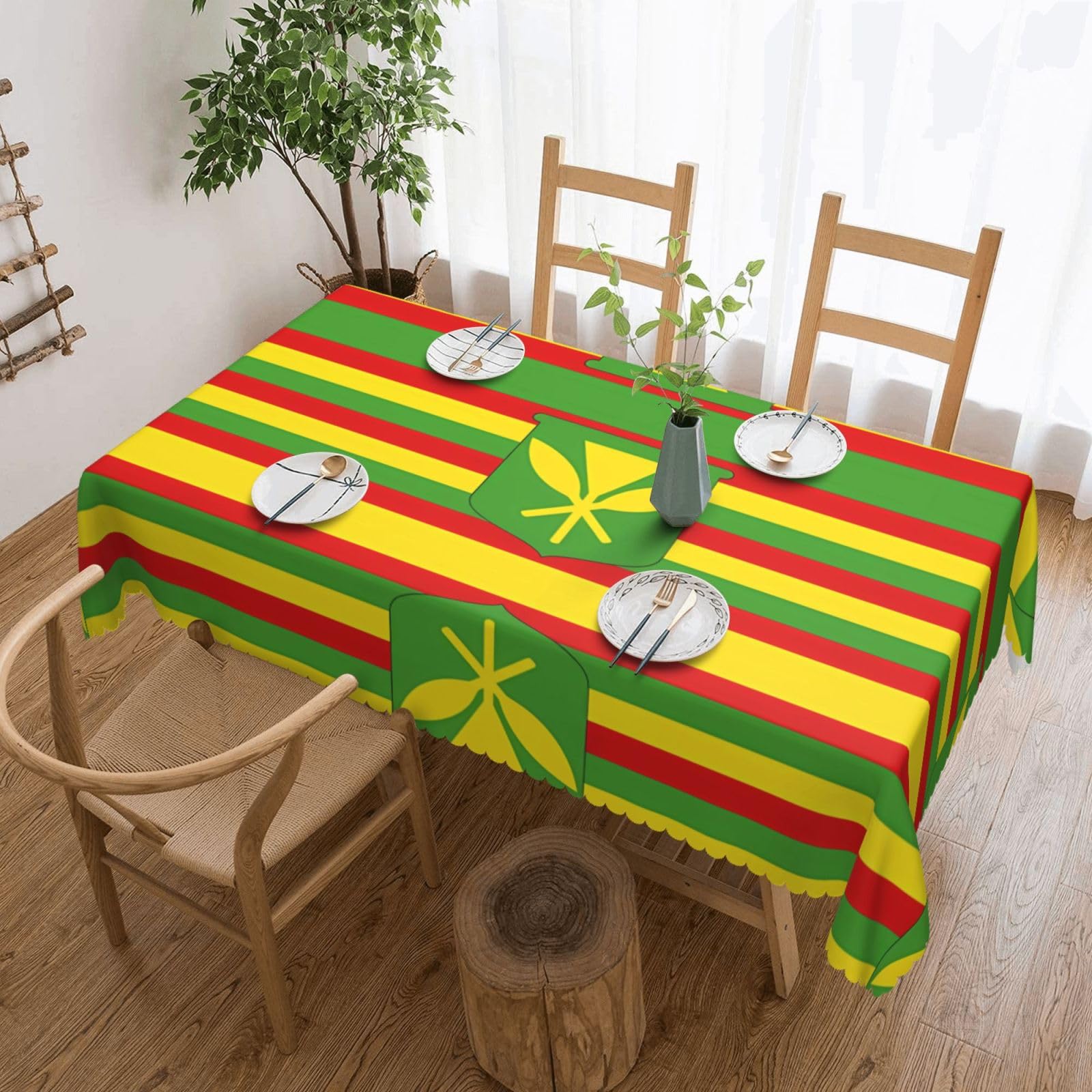 HLSBSSL Native Hawaiian Flag Patterned square lace tablecloth, wrinkle-resistant and durable, suitable for dining tables, parties, etc.