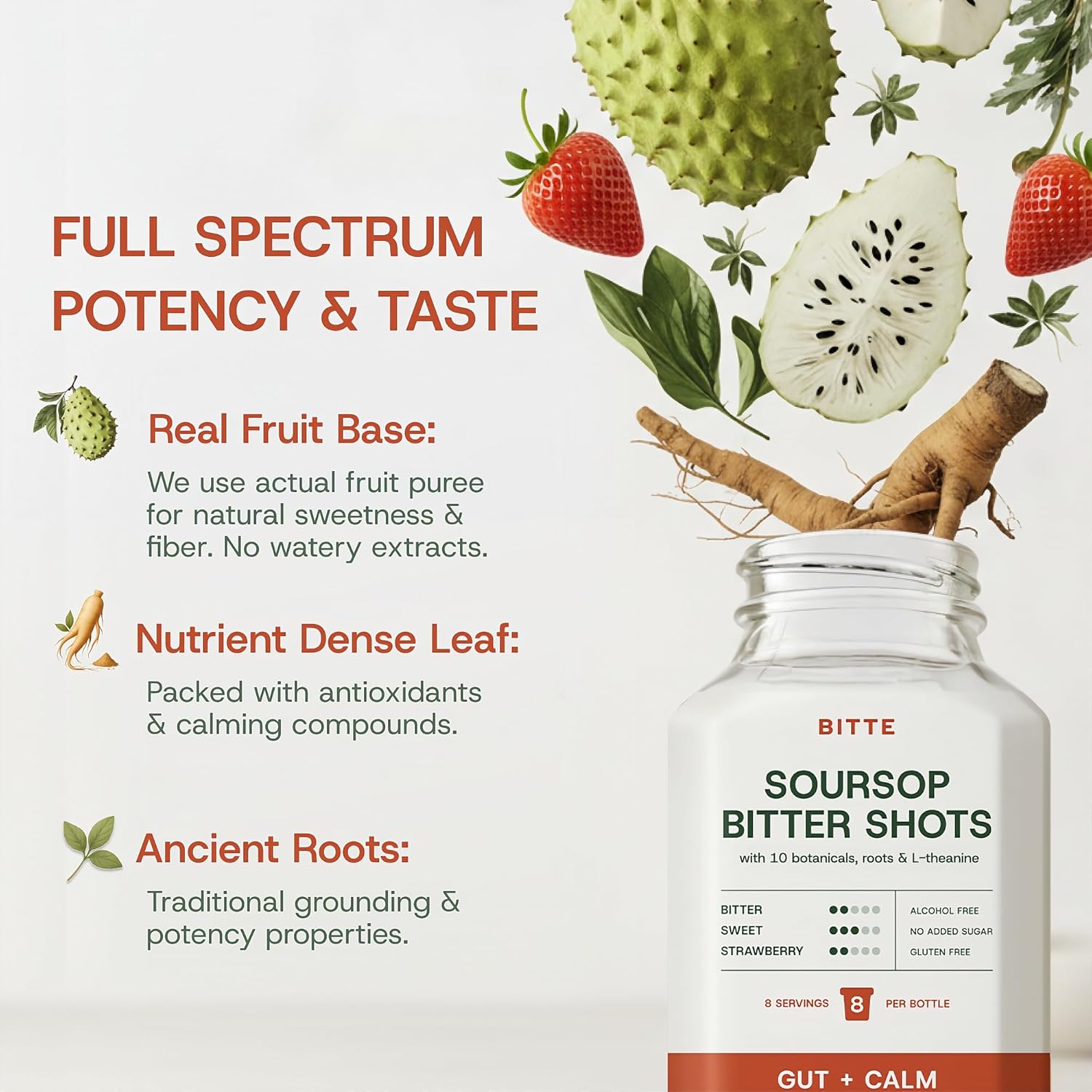 bitte Soursop Bitters – Gut and Calm Strawberry Soursop Herbal Shot 2 Pack - Ready to Drink Digestive Support Blend with Ginger Dandelion and Aloe - Vegan Alcohol Free - 2 x 16 Fl Oz Bottles