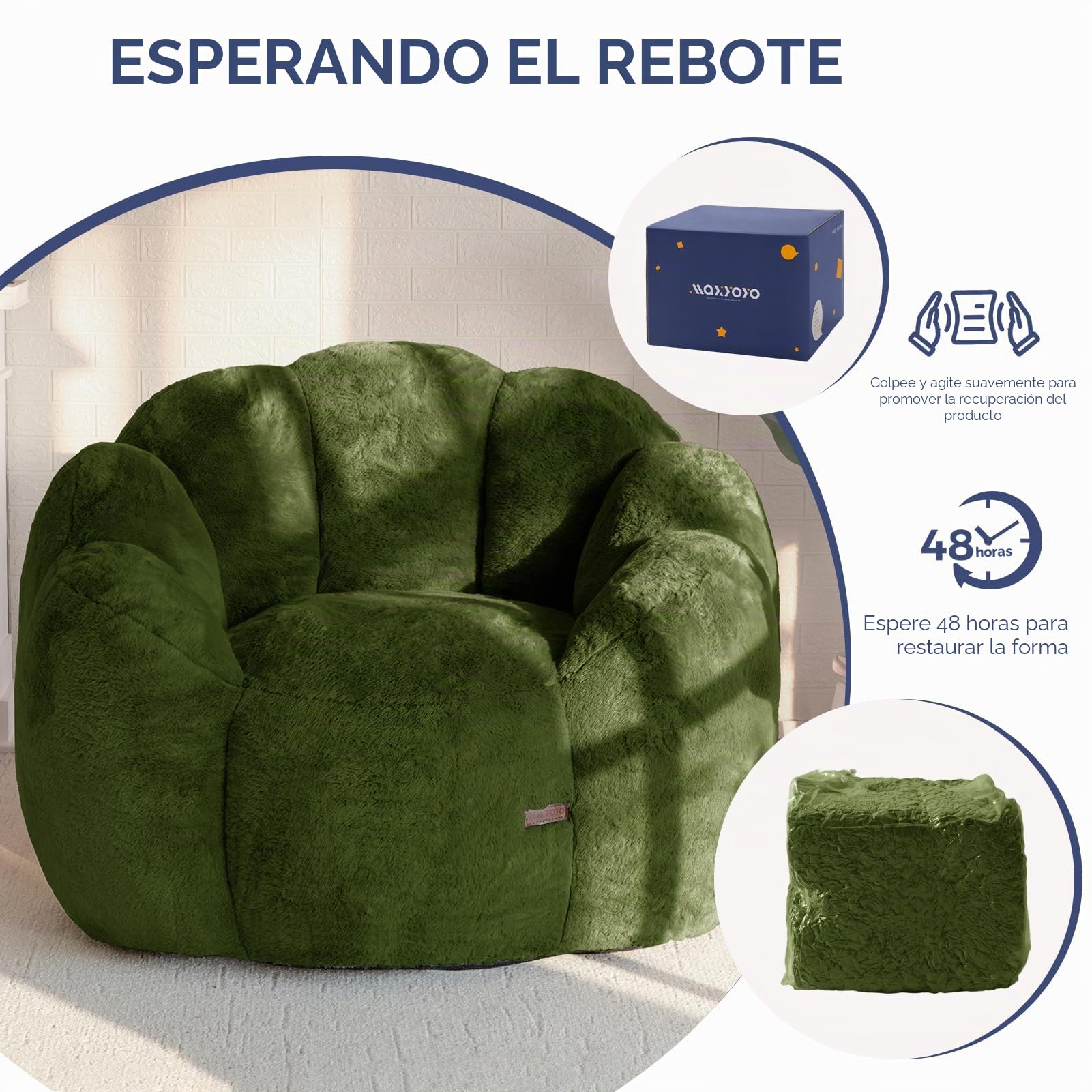 MAXYOYO Sillón Puff, Sofá Puf con Forma Floral, Incluye Relleno, Suave Sofá de Suelo de Piel Sintética, Tamaño Gigante, Ideal para Sala de Estar y Dormitorio