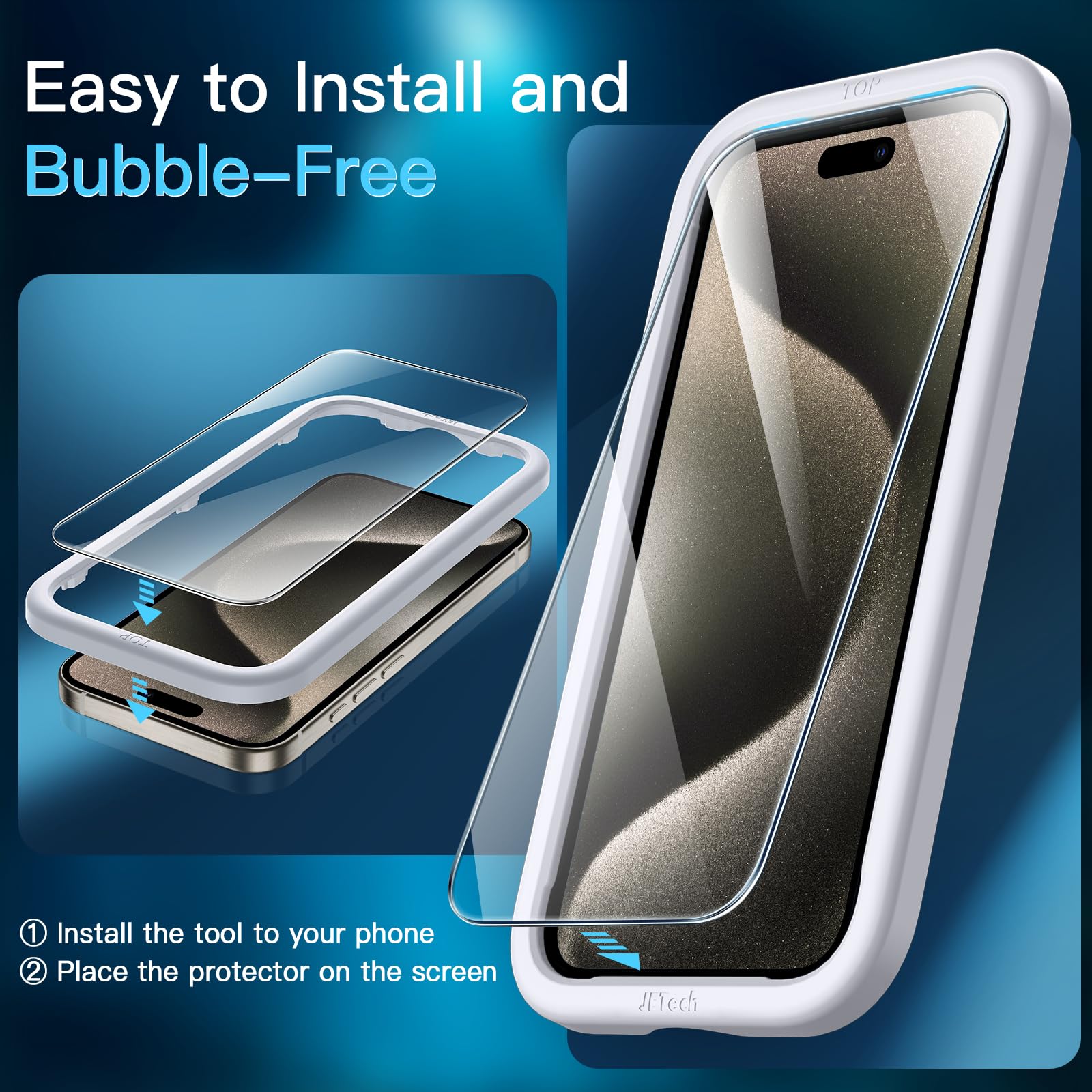 JETech Pellicola Protettiva per iPhone 15 Pro Max 6,7 Pollici, Senza Bolle, Vetro Temperato Film con Strumento di Installazione Facile, Compatibile con Cover, HD Chiaro, Pacco da 2