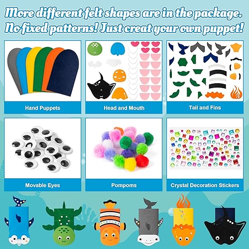 Vista 58 de WATINC Kit de 6 piezas de fabricación de marionetas de mano, calcetines de fieltro para manualidades, juguetes creativos de bricolaje para hacer tus