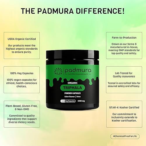 Miniatura 4 de Cápsulas de polvo de trifala orgánica de 1000 mg  Certificado orgánico USDA  Sin OMG  Sin gluten  Vegano - 120 cápsulas vegetales