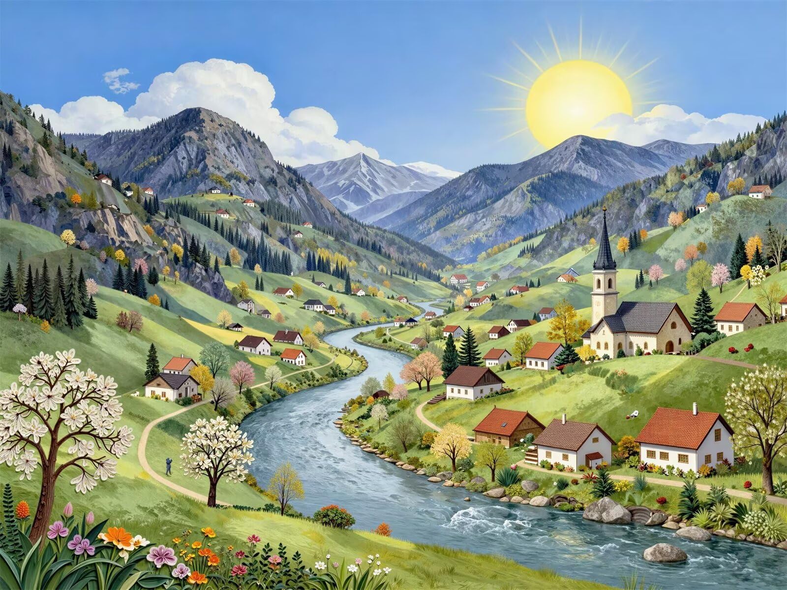 Puzzle 2000 Piezas Adultos Pueblo de la Ladera, Rompecabezas Adultos Dificil 100x70cm, Estimula la Concentración y Antiestrés, Juego de Habilidad para Toda la Familia