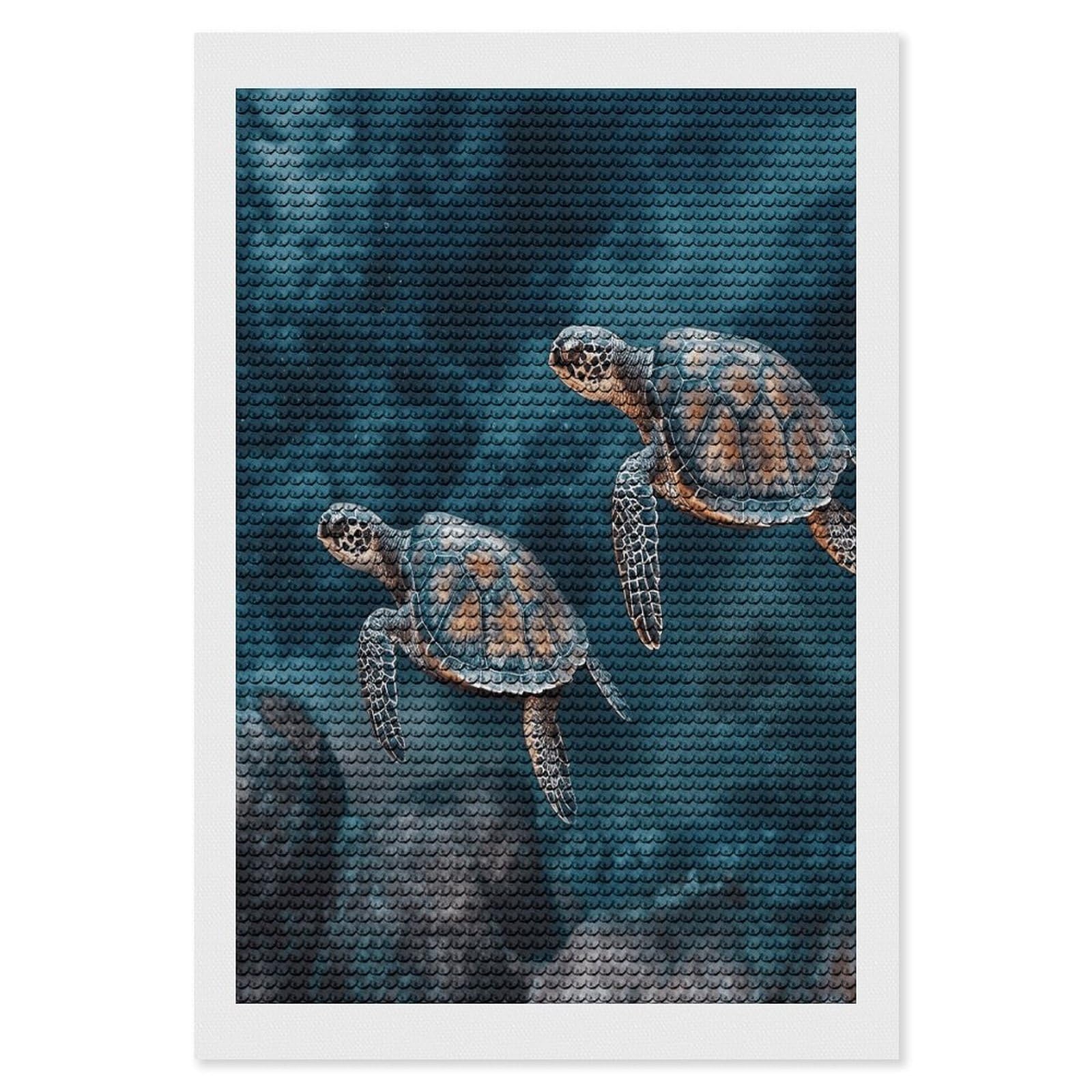 FekiLoot Turtle Swimming in The Sea Paint by Numbers Kit for Adults Beginner DIY Diamond Dots Paintings Round Full Drill Diamond Art Kits Picture Diamond Art Painting Kits for Home Decor 8"x12"
