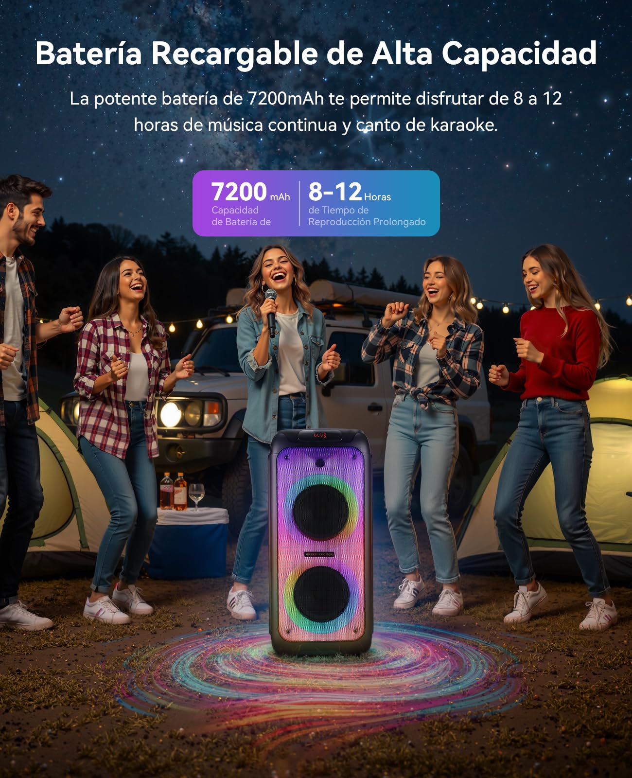 GKD80 Karaoke para Adultos con 2 Micrófonos UHF Inalámbricos, Altavoz Bluetooth de 600 W con Dos Subwoofers de 8", Altavoz Portátil con Control Remoto y Ruedas, para Eventos al Aire Libre y Fiestas