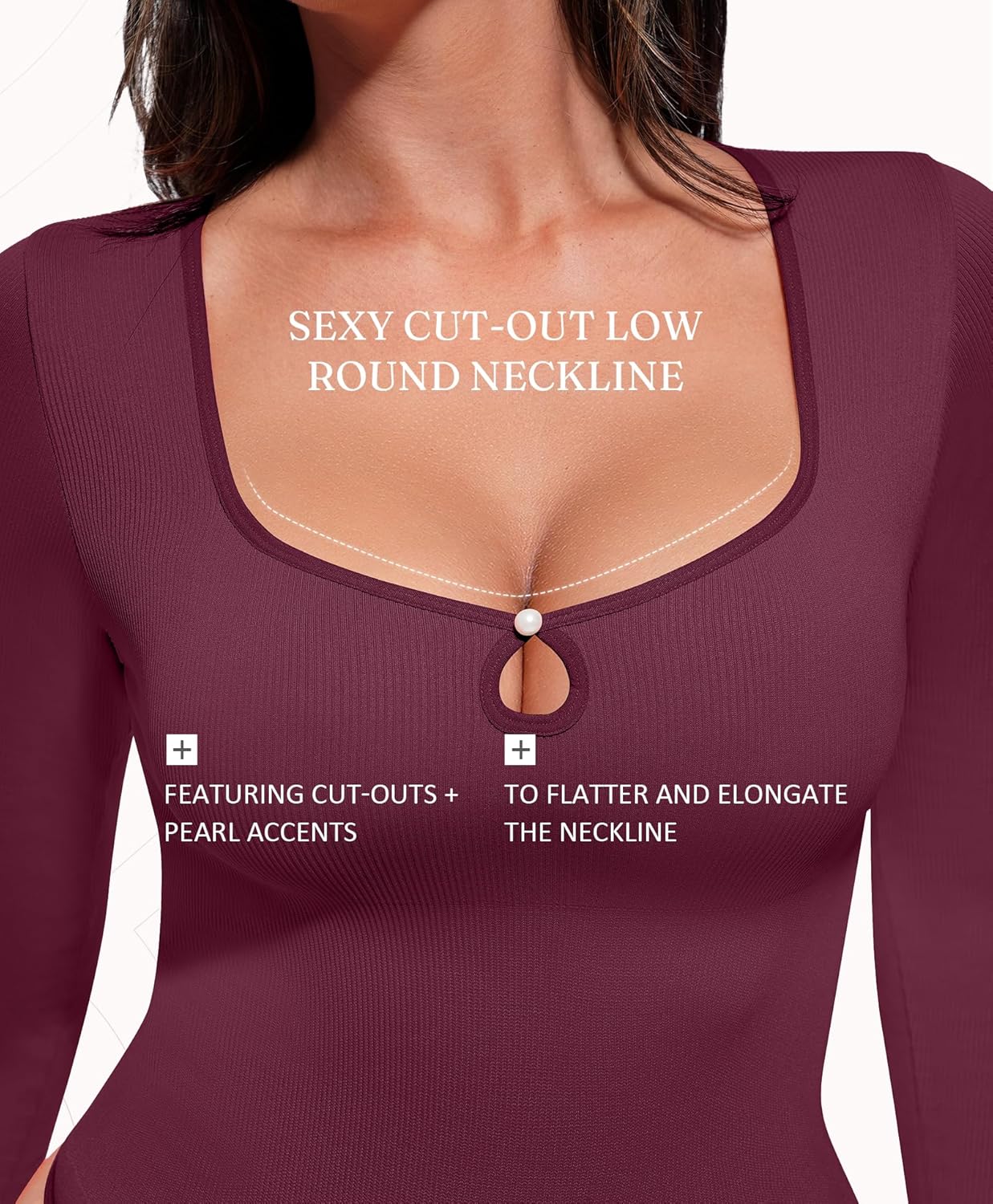 FeelinGirl Tummy Control Bodysuit for Women - Long Sleeve Shapewear Body Suits Seamless Thong Round Neck Body Shaper - Image 4