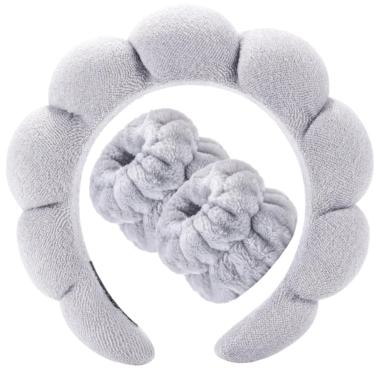 Premify Spa Sponge Headbands & 2 Wristbands Set for Women & Girls, Makeup Removal Headband & Terry Towel Cloth Fabric Hair Band for Washing Face, Skincare, (Purple)