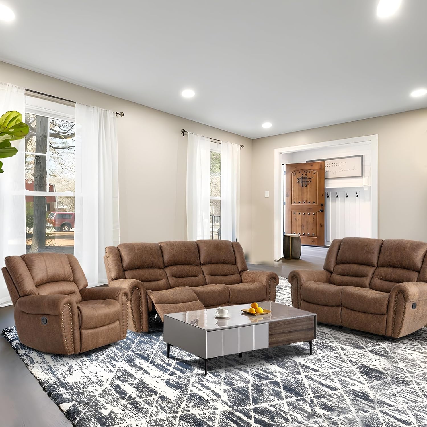 EBELLO Faux Leather Manual Recliner Chair, Classic Single Reclining Chair with Comfortable Armrest and Backrest, Furniture for Living Room, Bedroom, Brown