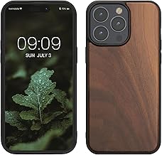 kwmobile Real Wood Case Compatible with iPhone 15 Pro Max Case - Hard Wooden Cover w/TPU Bumper - Dark Brown