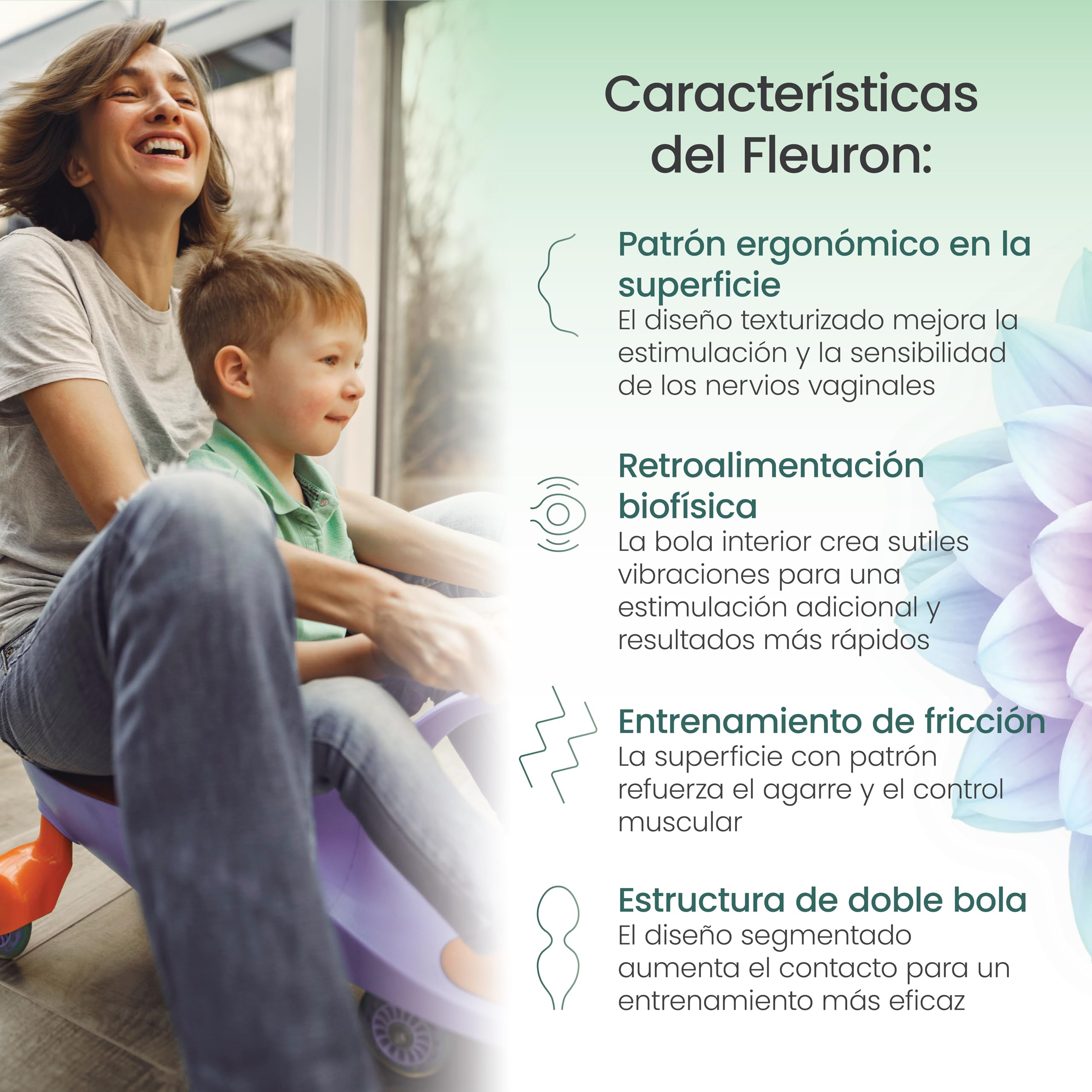 TensCare Fleuron Juego de Pesas Kegel – Bolas para Entrenamiento del Suelo Pélvico con 4 Pesos Progresivos para Fortalecimiento, Control de la Vejiga y Recuperación Postparto