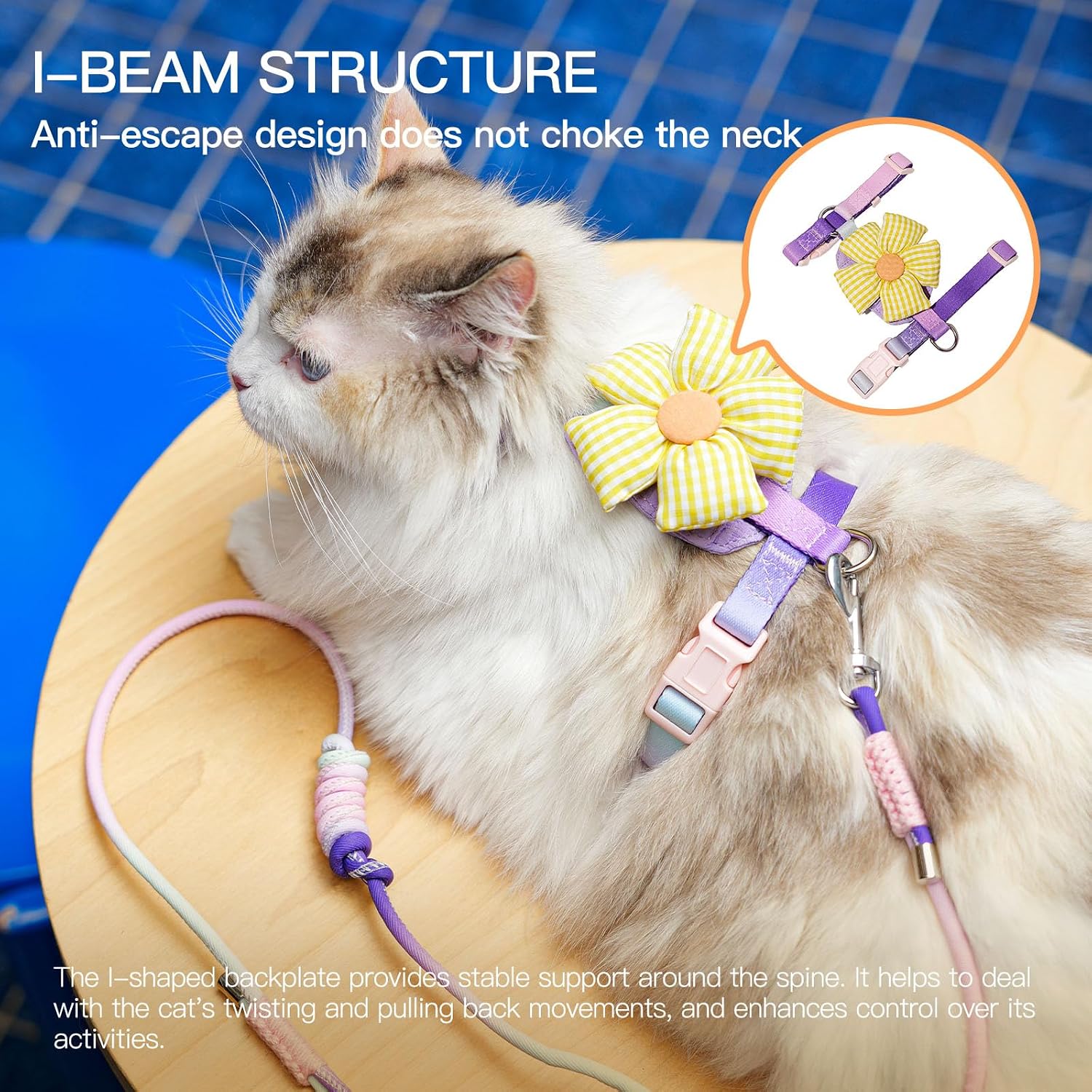 TOUCHDOG Cat Harness and Leash Set - Escape Proof Mesh Vest with Hidden AirTag GPS Pocket, Ultra-Lightweight 64g Safety Walking Harness for Kittens & Small Cats (Purple Lavender Twilight Kit, Medium)