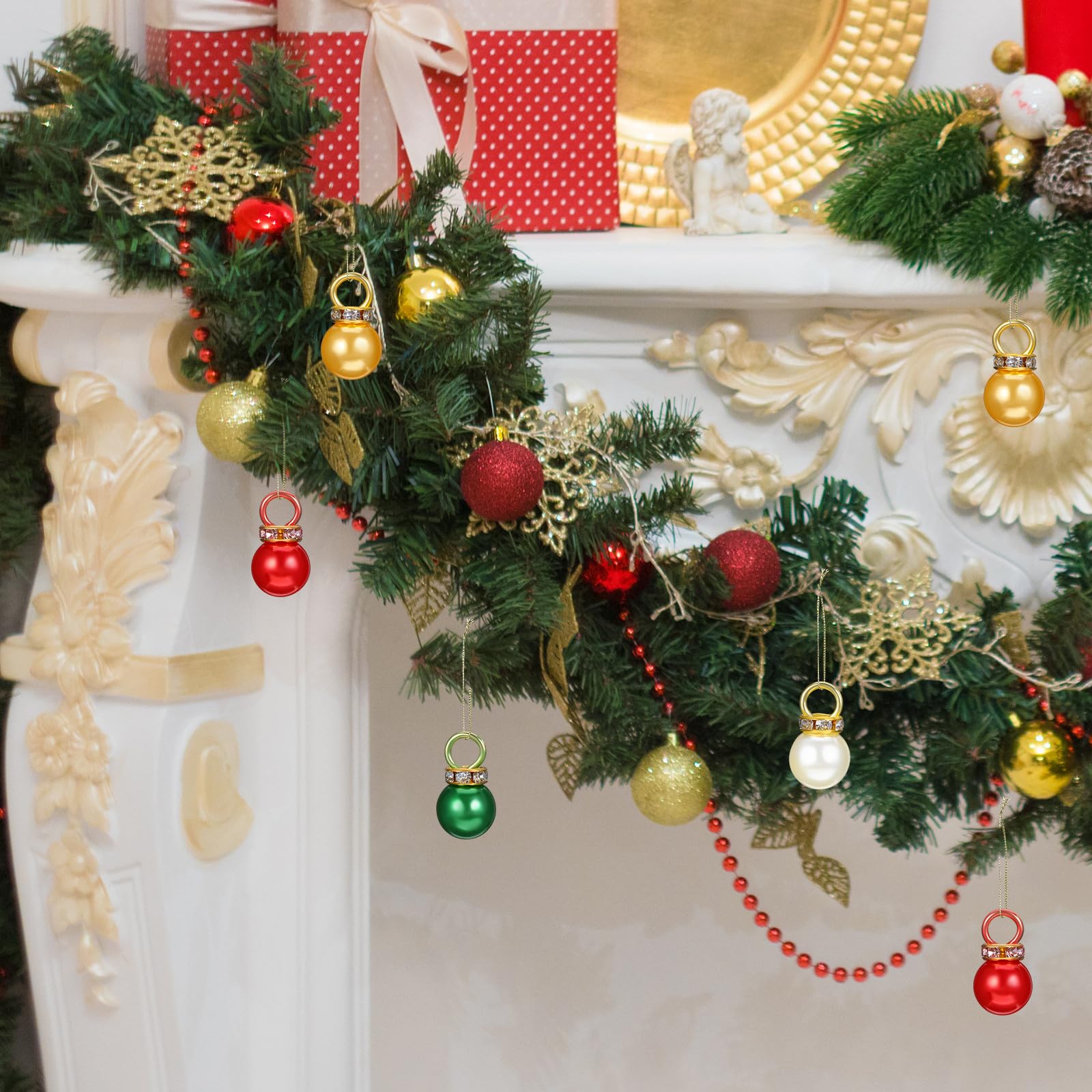 200 Kleiner Weihnachtsbaumkugeln aus Simulationsperlen Leichte Hängung Lichtechte Christbaumkugel Anhänger für Festliche Weihnachtsdeko im Innen und Außenbereich