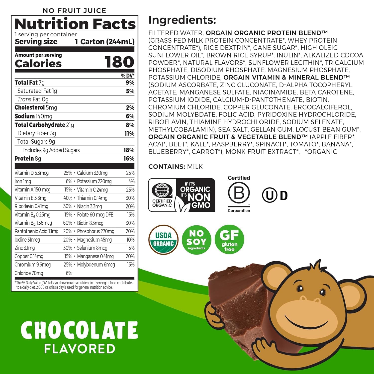 Orgain Organic Kids Protein Nutritional Shake, Strawberry + Chocolate + Vanilla, 8.25 Fl Oz (Pack of 4)