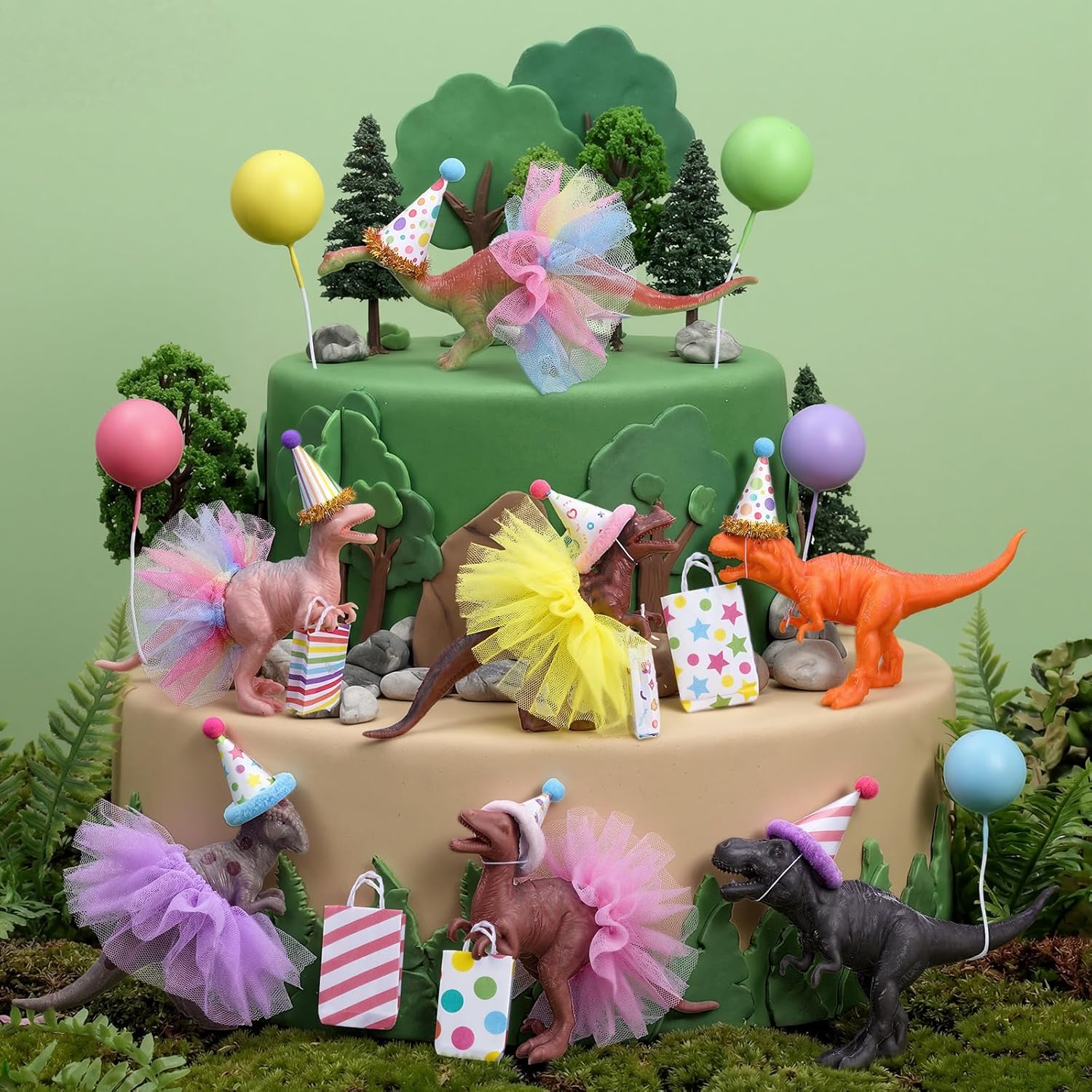 Weysat 22 Pcs Birthday Party Decorations Balloon Cake Toppers with Mini Party Hat Skirts Gift Bags for Animals Figure Themed Birthday Ball Cupcake Decoration Favor Supplies, No Animals