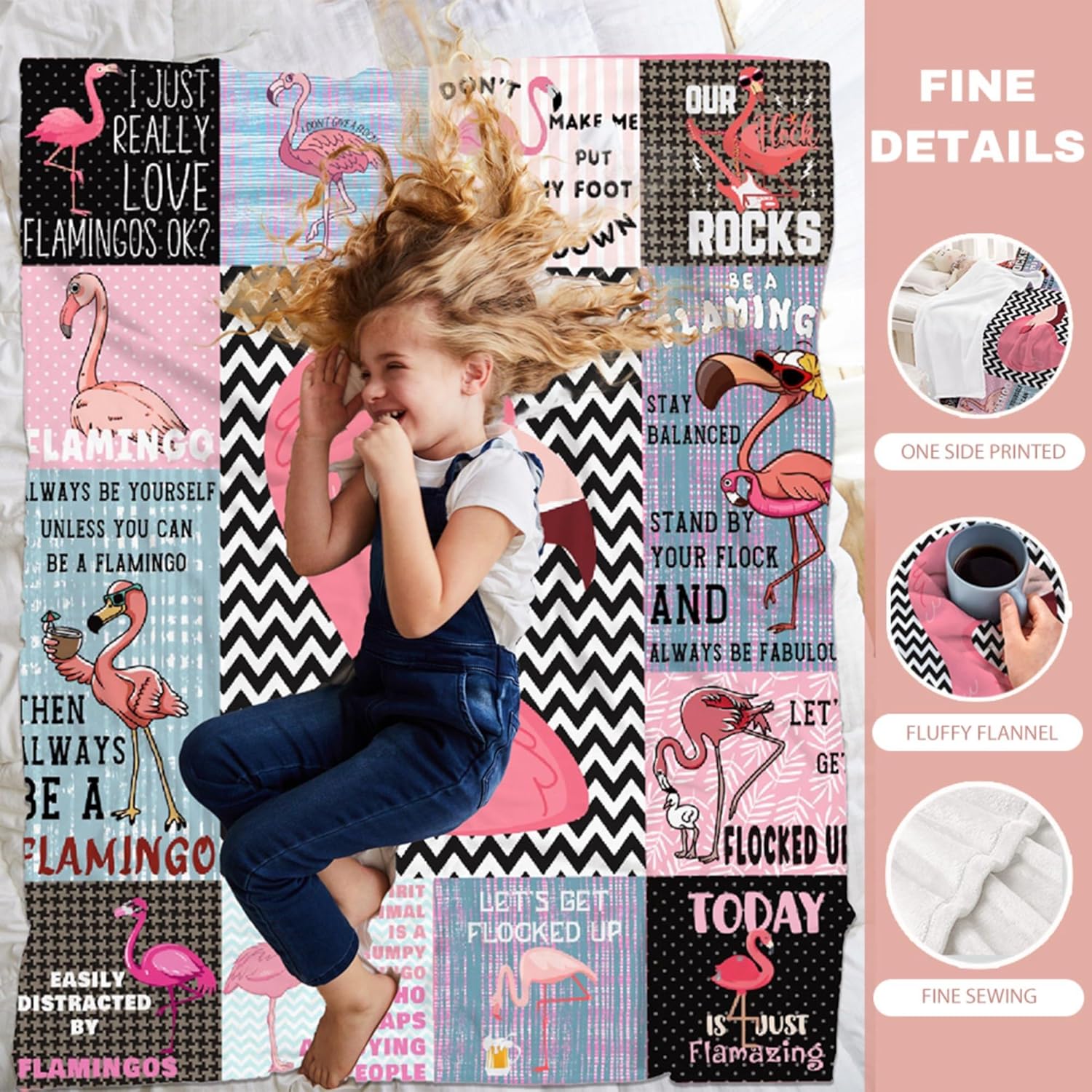 Flamingo Blanket,Pink Flamingo Gifts for Kids Girls Women,Flamingos Lovers,Soft Flannel Flamingoes Throw Blankets for Girls Bedroom Decoraiton,Pink,50 in x 40 in Small for Kid - Image 6