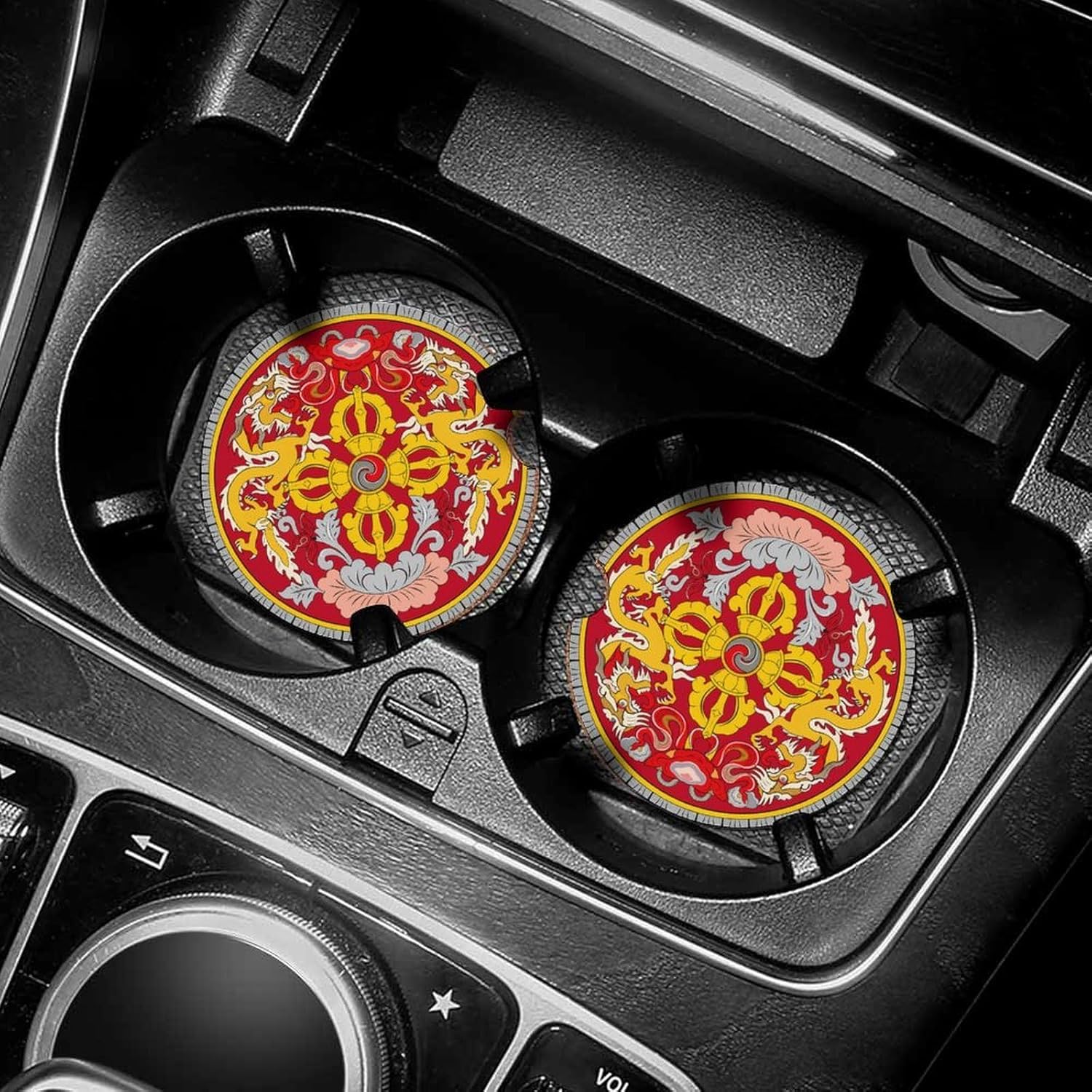 Emblem of Bhutans Cute Car Coasters 2.56 Inch Absorbent Cup Holder for Drinks Auto Interior Accessories