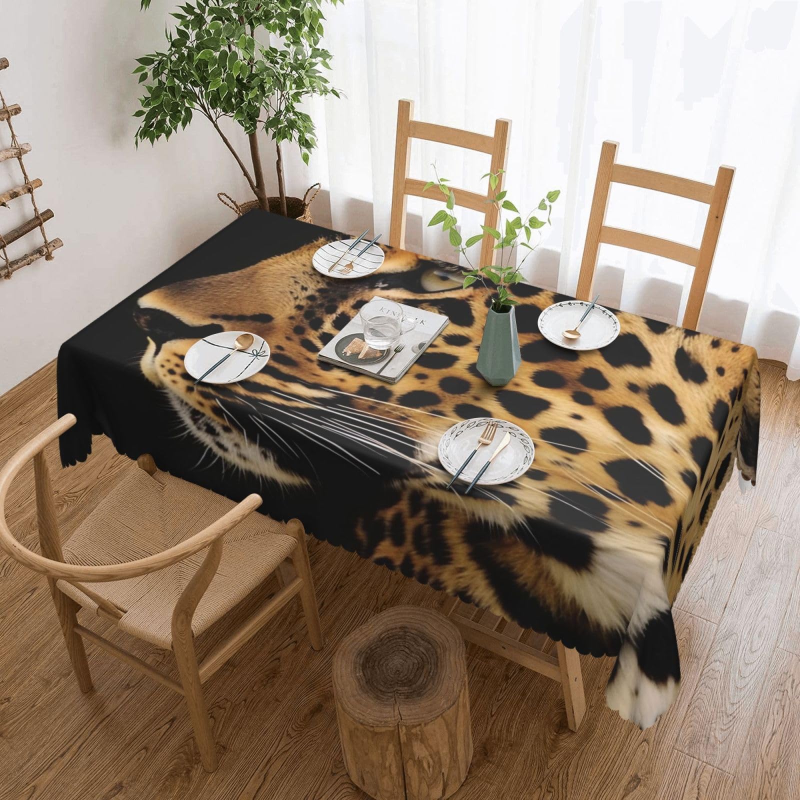 Nappe rectangulaire imprimée léopard de décoration raffinée avec dentelle