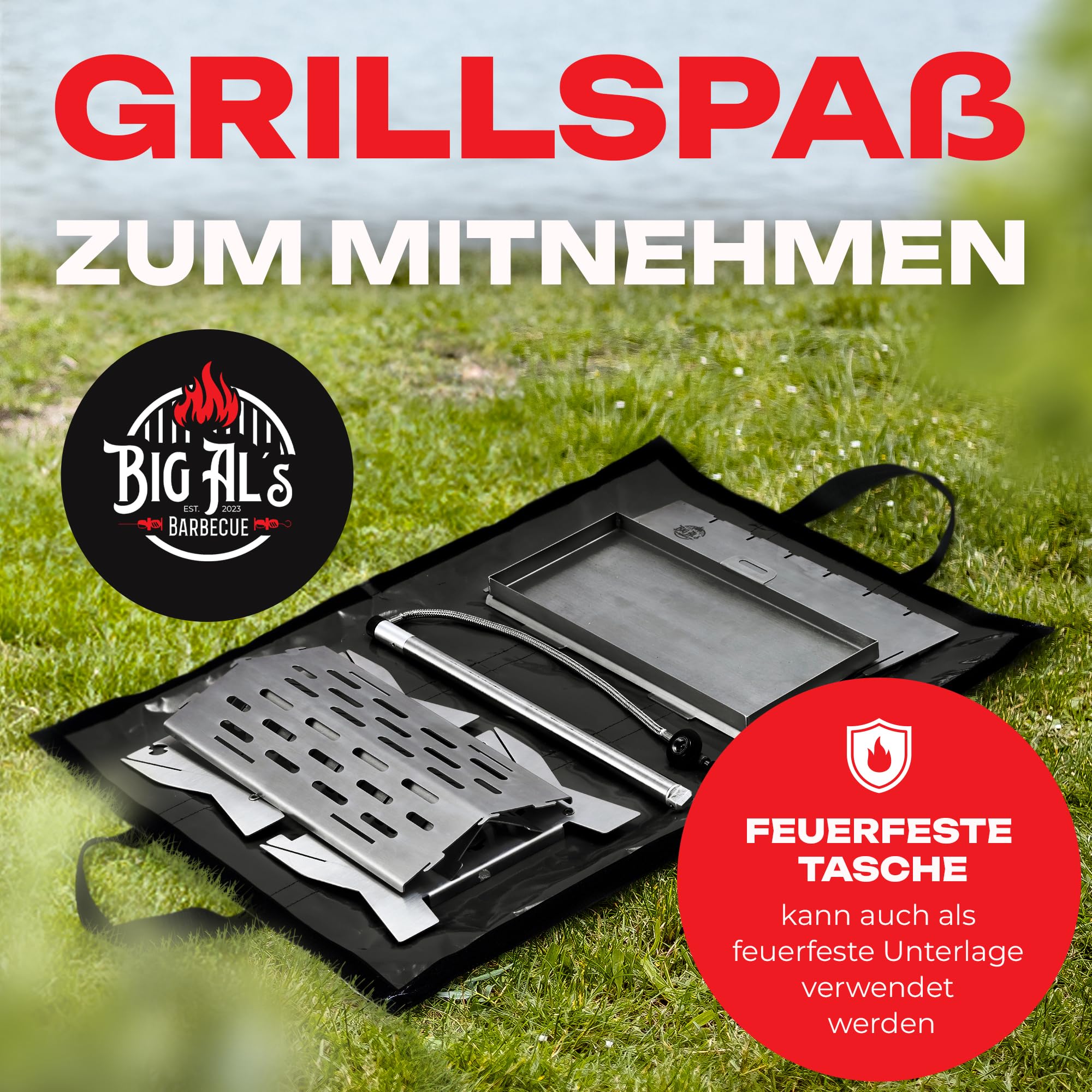 Little Bro Mobiler Steck-Gasgrill 3-in-1 Edelstahl Grill für Gas & Holz/Kohle - Inkl. Tasche (Grillmatte) & Schultergurt - Kompakter Campinggrill für Outdoor, Balkon & Trekking