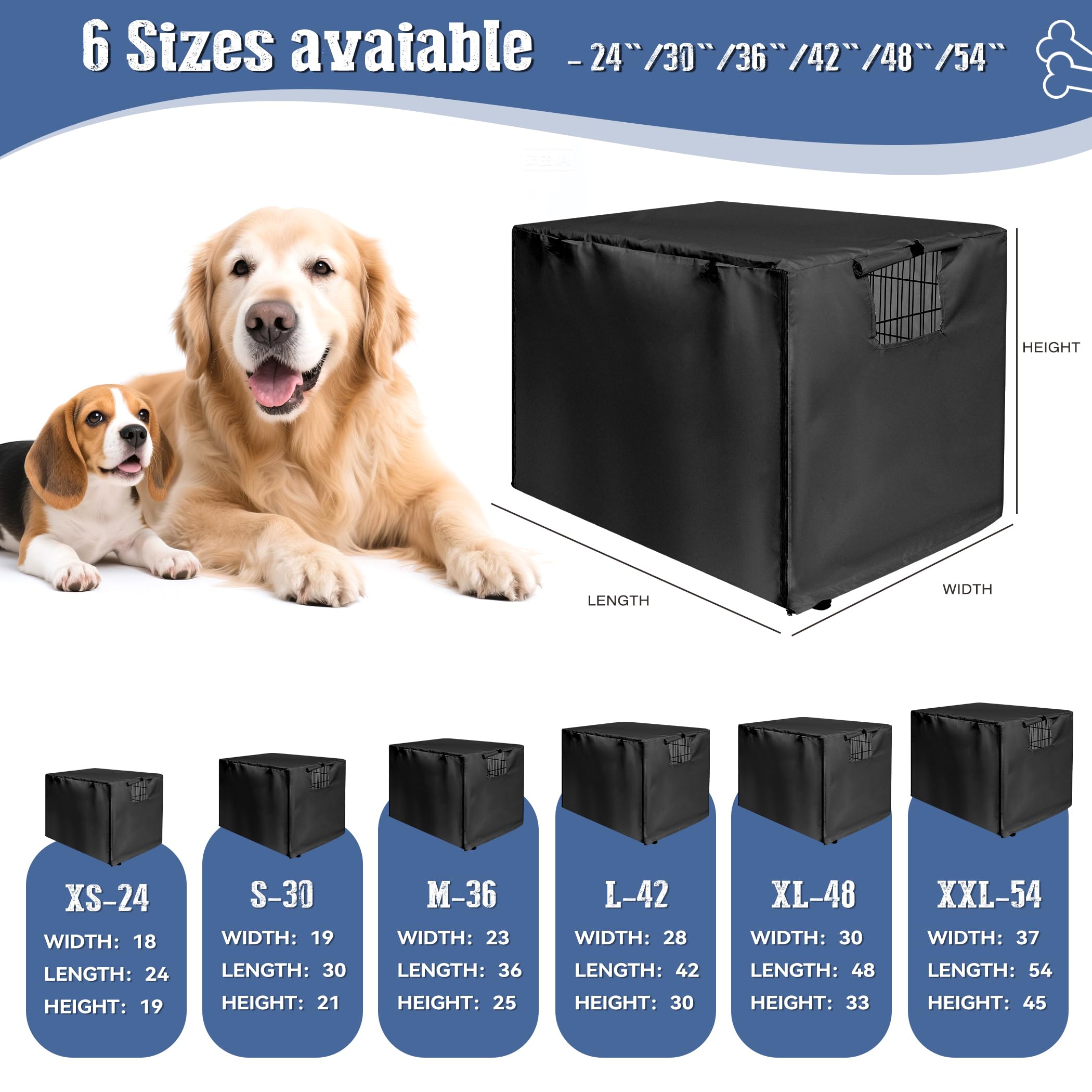 Copertura Resistente per Gabbia per Cani, Doppia Porta, Copertura Impermeabile Anti-UV, Adatta per Gabbie da 61 a 122 cm, Colore Nero