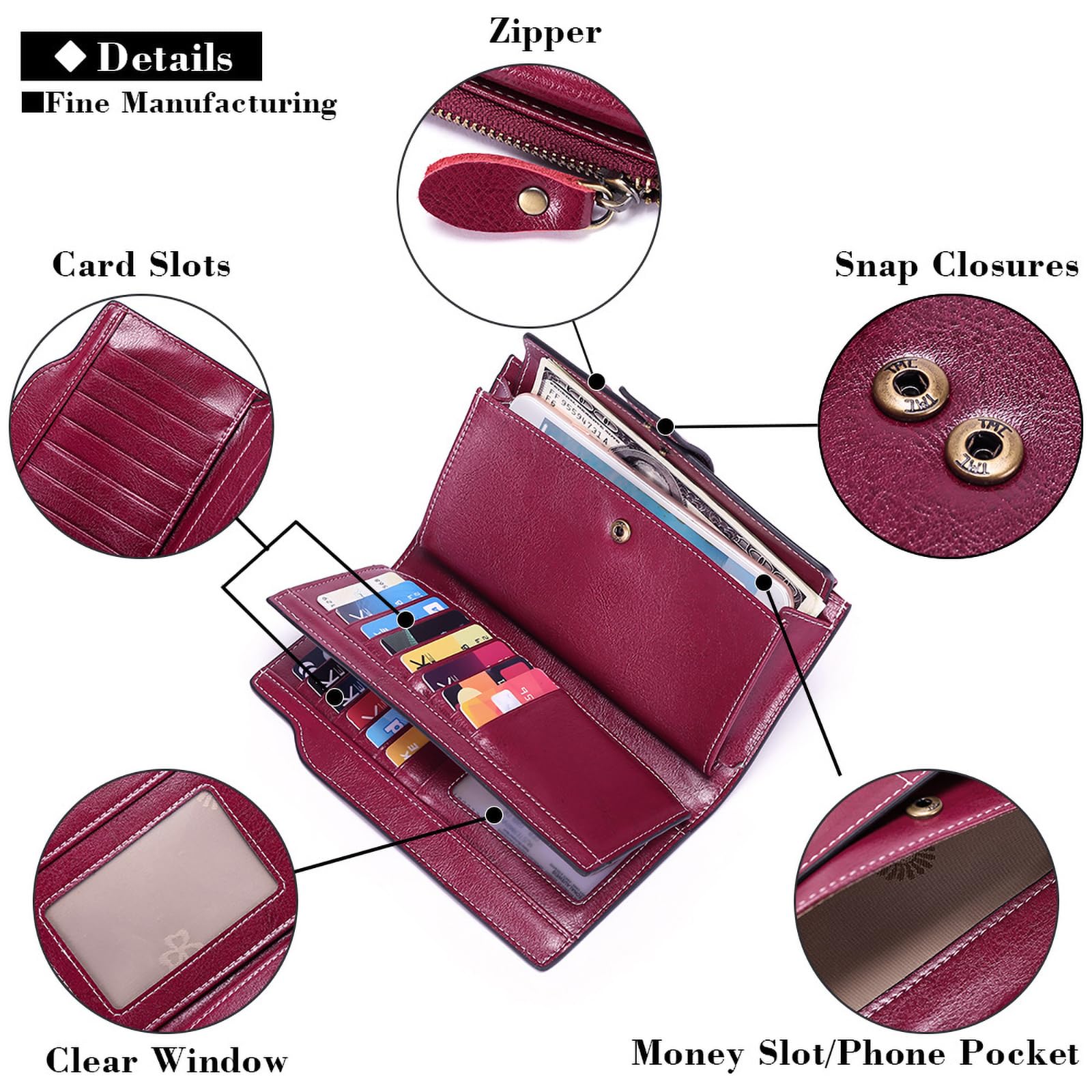 SENDEFN Portefeuille Femme Cuir Grande Capacite Porte Monnaie Femmes RFID Blocage,Porte-chéquiers Femmes Grande Capacité Fermeture Eclair Longue Portefeuille