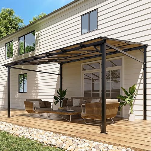 10' X 14' Gazebo for Patio, Outdoor Gazebo Pergola with Sloped Roof, Large Wall-Mounted Canopy Heavy Duty Awnings for Patio Backyard, Deck, Garden