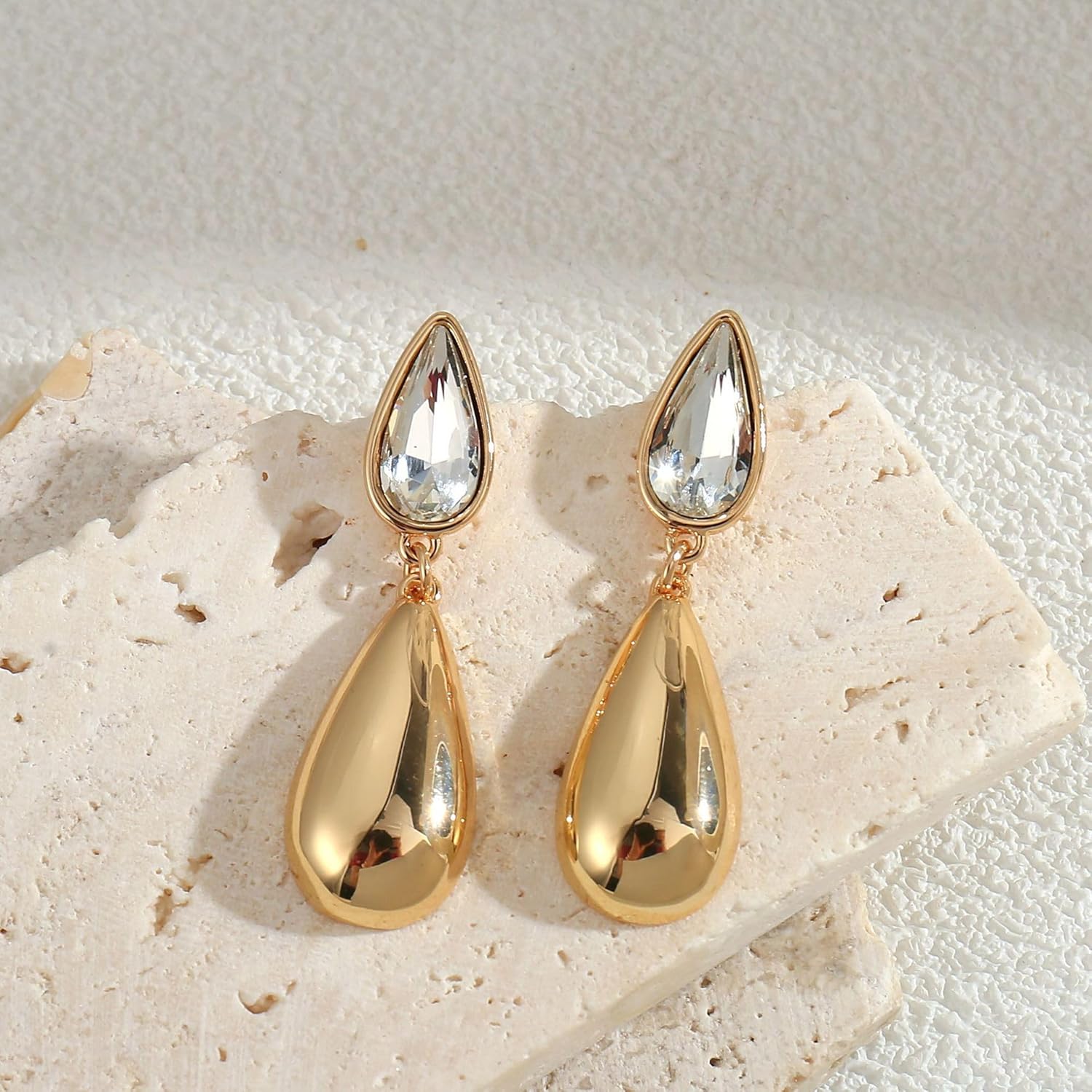 Teardrop Gold Drop Earrings for Women Dangle Statement Earrings with Cubic Zirconia Jewelry Gifts for Her - Image 5