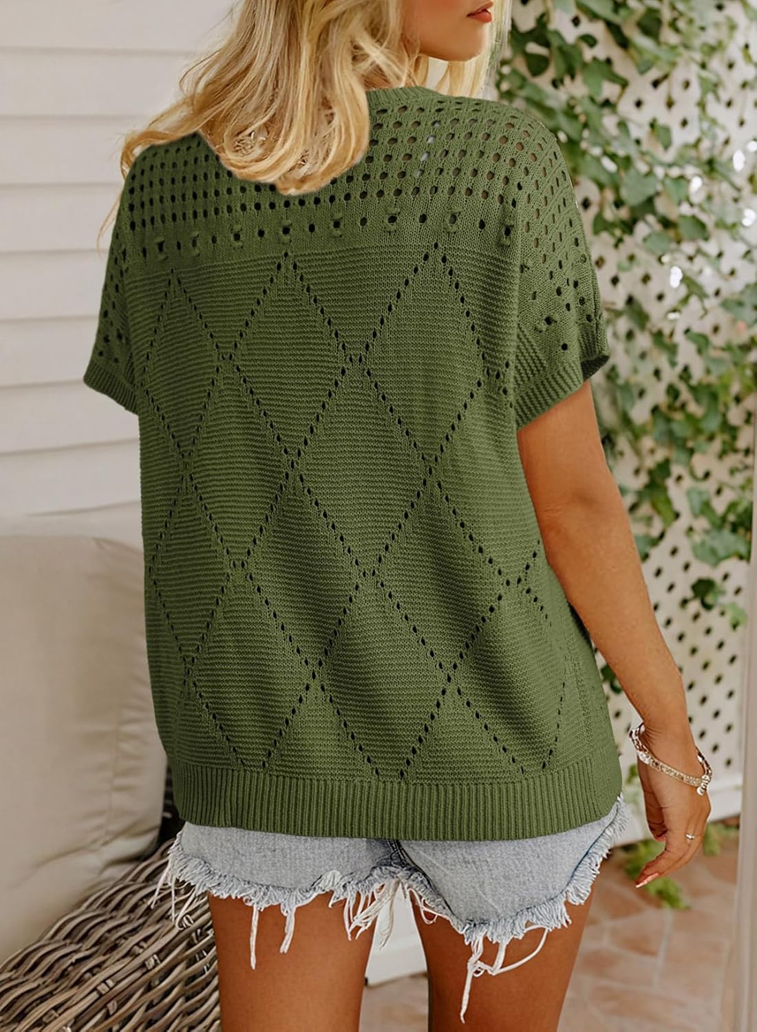Dokotoo Women's Casual Crew Neck Short Sleeve Sweater Crochet Hollow Out Lightweight Sweaters Tops Fashion Clothing Outfits - Image 7