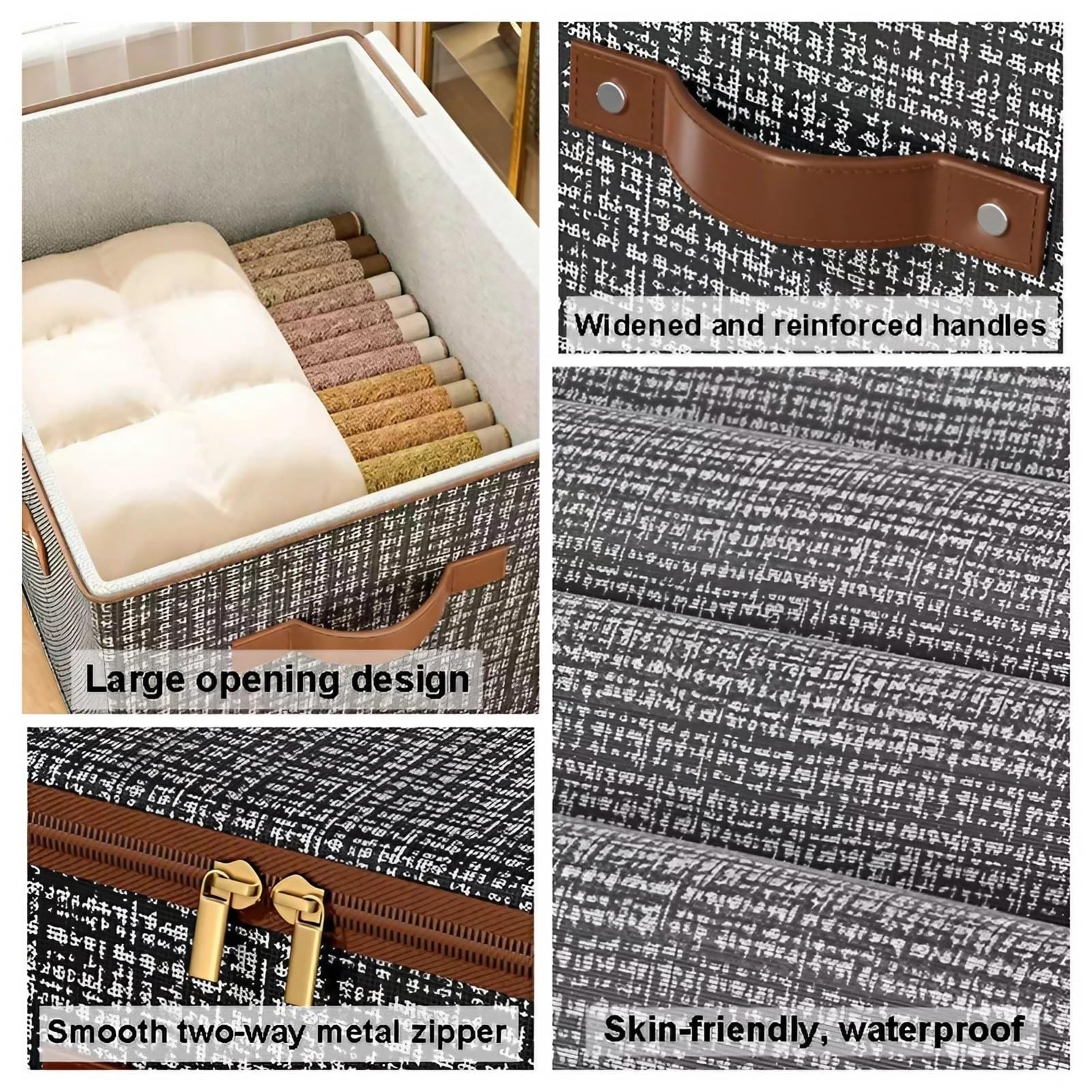 Cajas de Almacenamiento Apilables de Tela con Tapas, Caja de Cubo Plegable con Manijas/Gray/49 * 37 * 31 cm