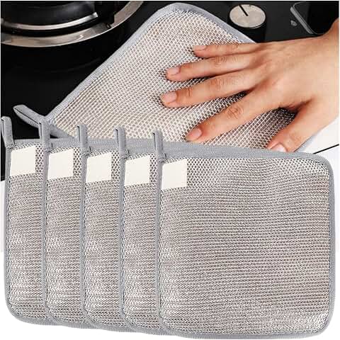Multifunctional Non-Scratch Wire Dishcloth,2025 New Steel Wire Dish Towel for Wet and Dry Wire Dishcloth for Dishes Sinks Counters Tops of Stoves(5pcs)