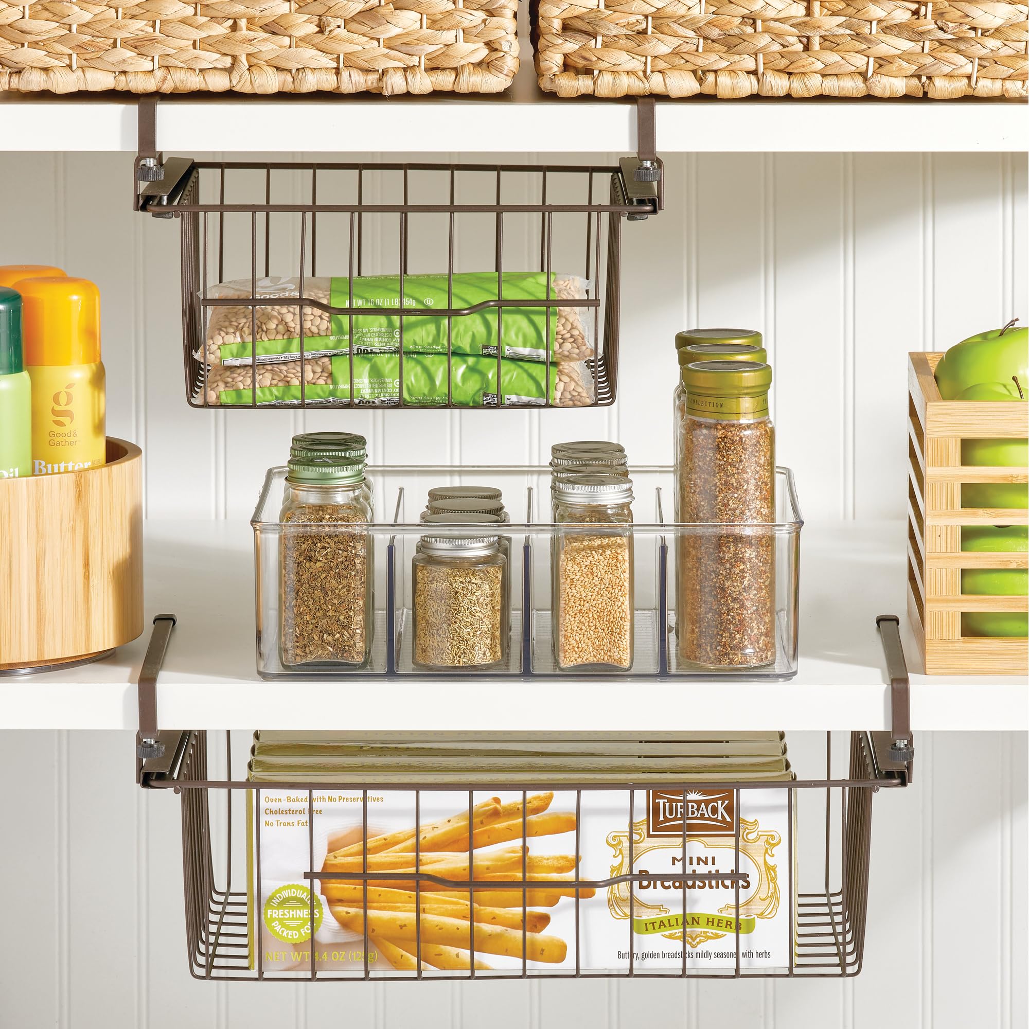 iDesign Aufbewahrungsbehälter für Teebeutel oder Süßungsmittel in Speisekammer oder Schrank, 4 Fächer, transparent, 2 Stück