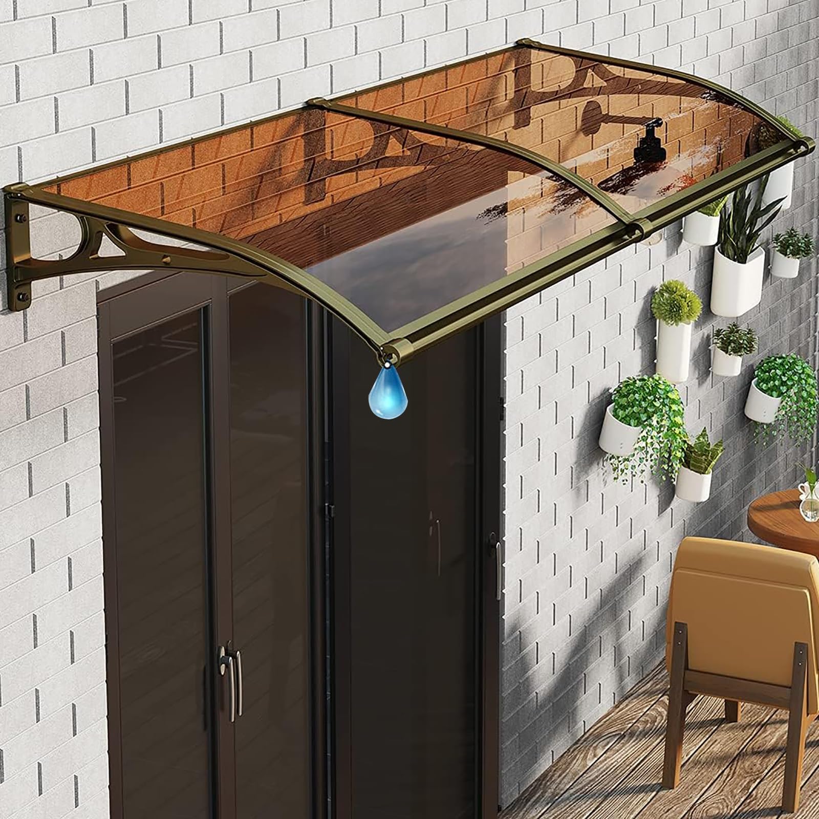 LWJSOCP Aluminum Canopy Awning for Door & Window - UV/Sun/Rain/Snow Protection for Balcony & Bedroom - 80x200cm (32x80IN) - Weather-Resistant Brown Outdoor Shelter
