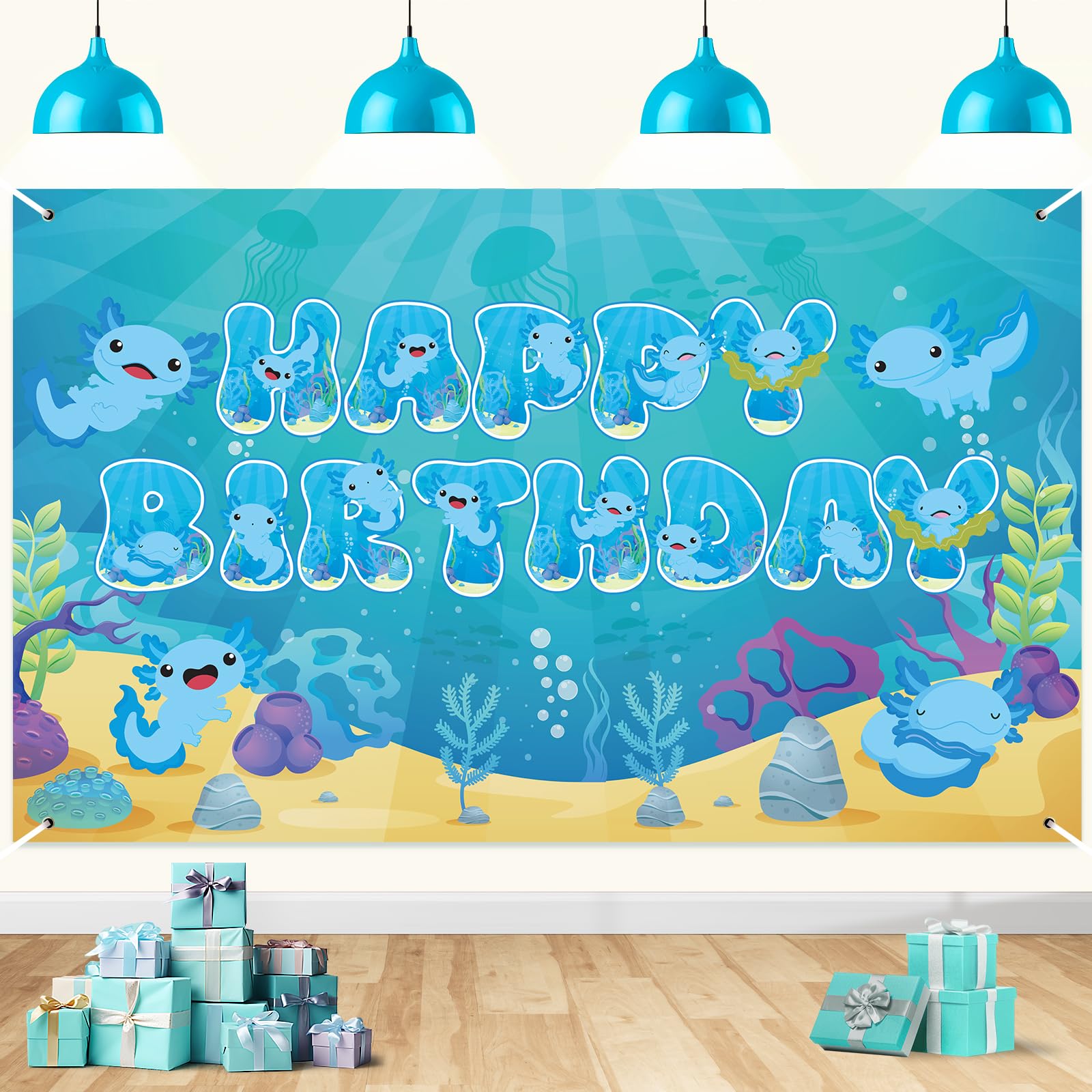 TiAaihion 127pcs Axolotl Balloon Garland Kit Under The Sea Party Decorations Giant Axolotl Jellyfish Foil Balloons Pink Blue Pastel Decor For Baby Shower Kids Birthday Supplies