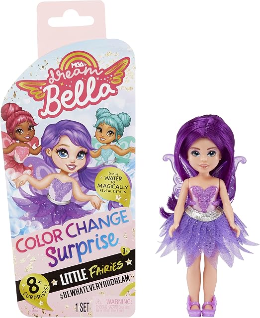 Dream Ella 578758EUC MGA's Dream Bella Colour Change Surprise Little Fairies-Aubrey-Small Fashion Doll with Wings, Accessories, & Purple Hair-5.5"/14cm-Collectable-Gift for Kids Ages 3+