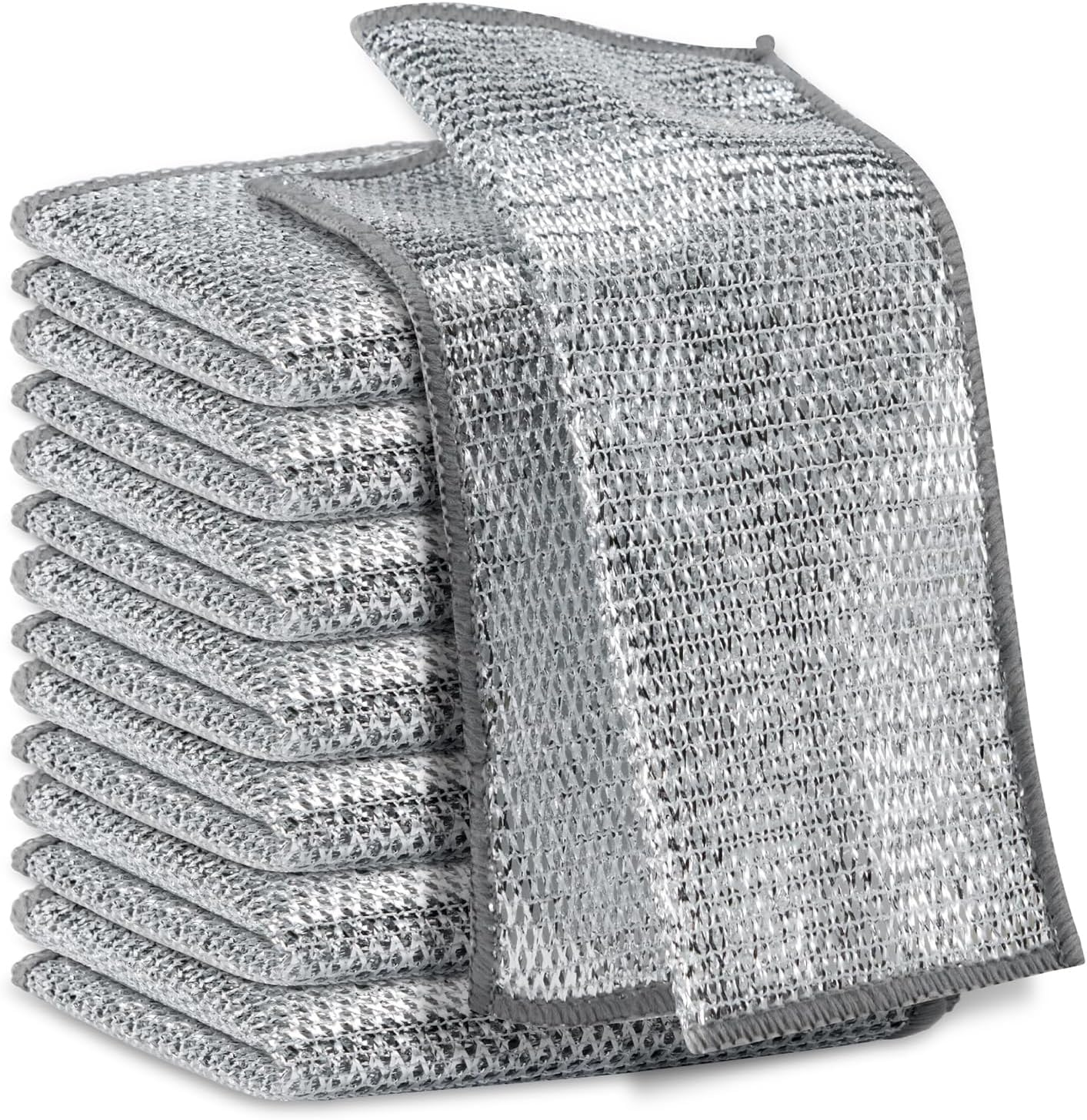 DyPinYise Multipurpose Wire Miracle Cleaning Cloths, Magnifying Wire Dishwashing Rags for Wet and Dry Mesh Microfiber Cleaning Cloth for Metal, Kitchen, Dishes Silver-8pcs