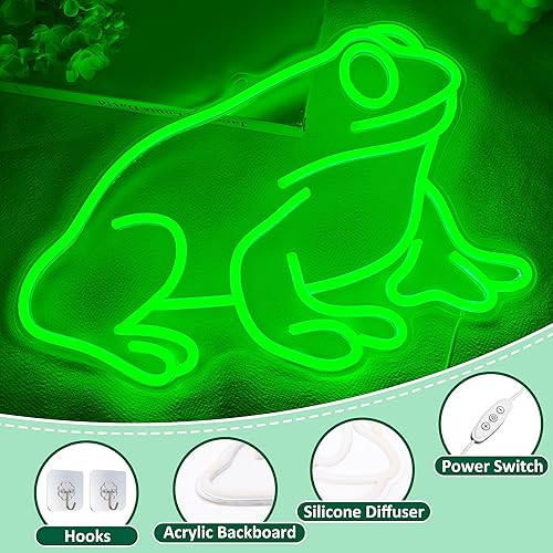 Miniatura 4 de Lampeez Letrero de neón de rana, decoración de pared de lámpara de rana, letreros de arte de neón LED regulables alimentados por USB, para cueva de