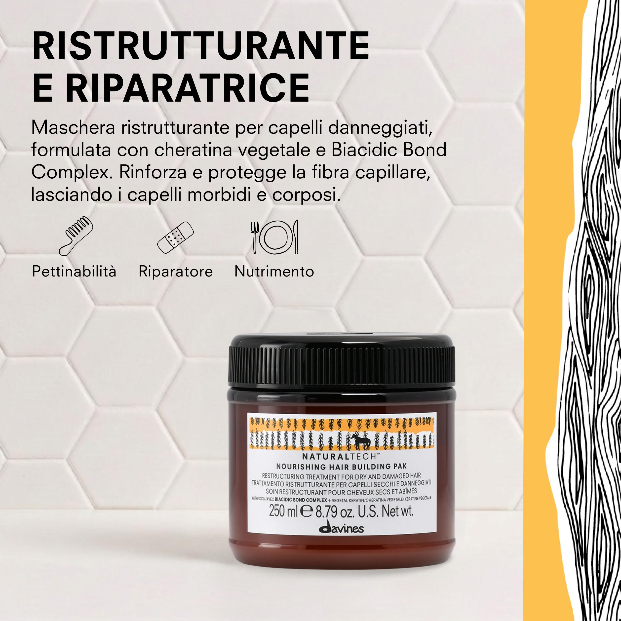 Davines NOURISHING Hair Building Pak - Maschera ristrutturante per capelli secchi e sfibrati - Azione riparatrice - 250 ml