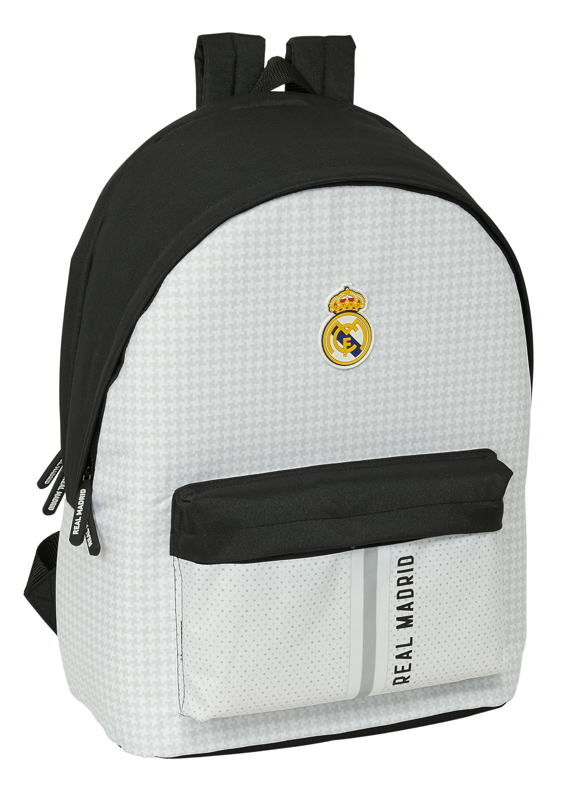Safta Real Madrid 1A Squadra 24/25 - Zaino Per Laptop Da 15,6" E Usb, Ideale Per Giovani Di Diverse Età, Tessuto Riciclato, Comodo E Versatile, 31 X 18 X 44 Cm, Colore: Bianco/Grigio, Bianco/Grigio,-image