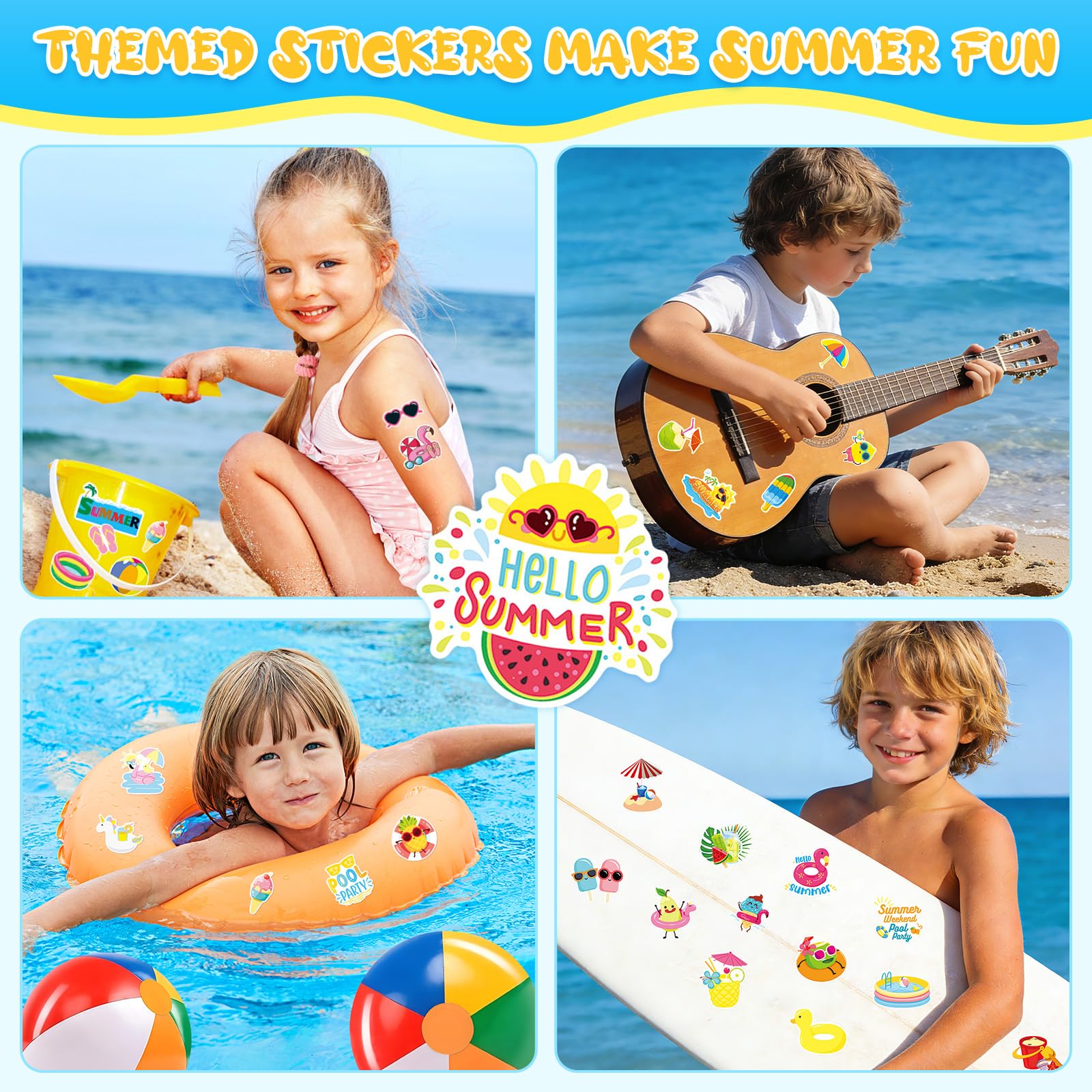 Detalles de Fiesta de Piscina, 108 Piezas Accesorios de Fiesta de Verano para Niños, Pelotas de Playa, Bolsas con Cordón, Pegatinas, Suministros para Fiesta de Cumpleaños Hawaiana