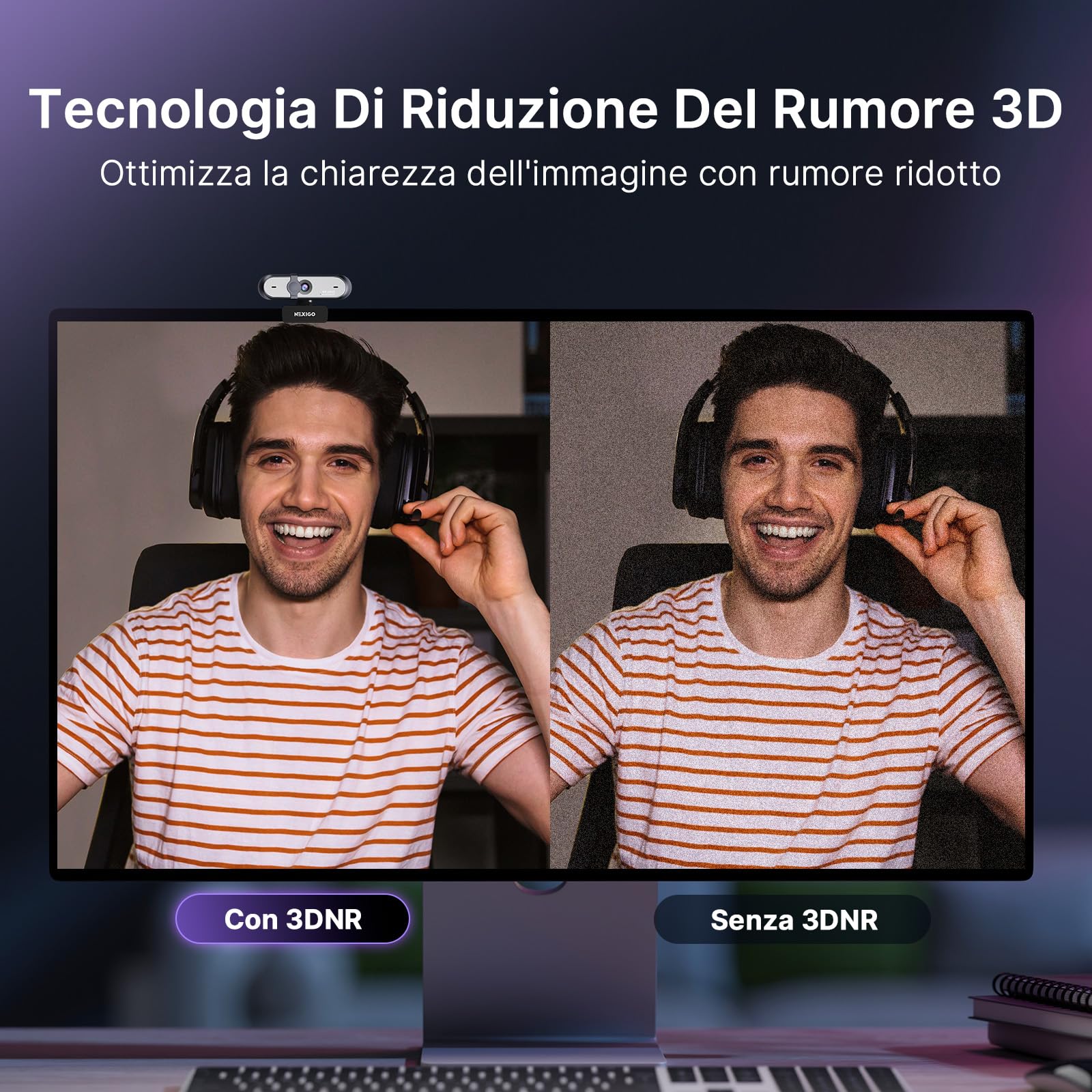 NexiGo N660P Pro Webcam 4K Con Lente Senza Distorsione, 1080P 60 FPS Autofocus, 3DNR, Microfoni Riduzione Rumore E Copertura Privacy, Webcam Gaming Streaming PC Mac Switch 2, Nero