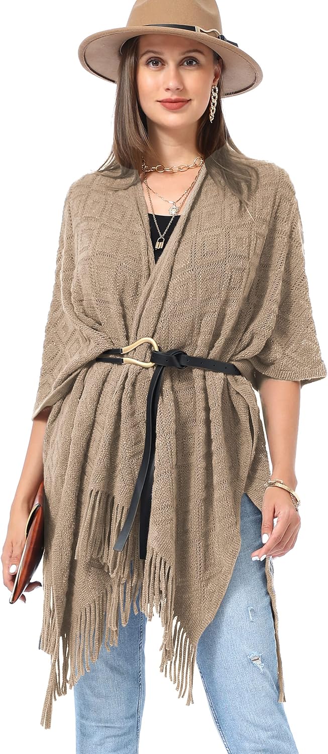 Soul Young Knit Shawl Wrap for Women Ladies Fringe Poncho Blanket Cardigan Cape - Image 5