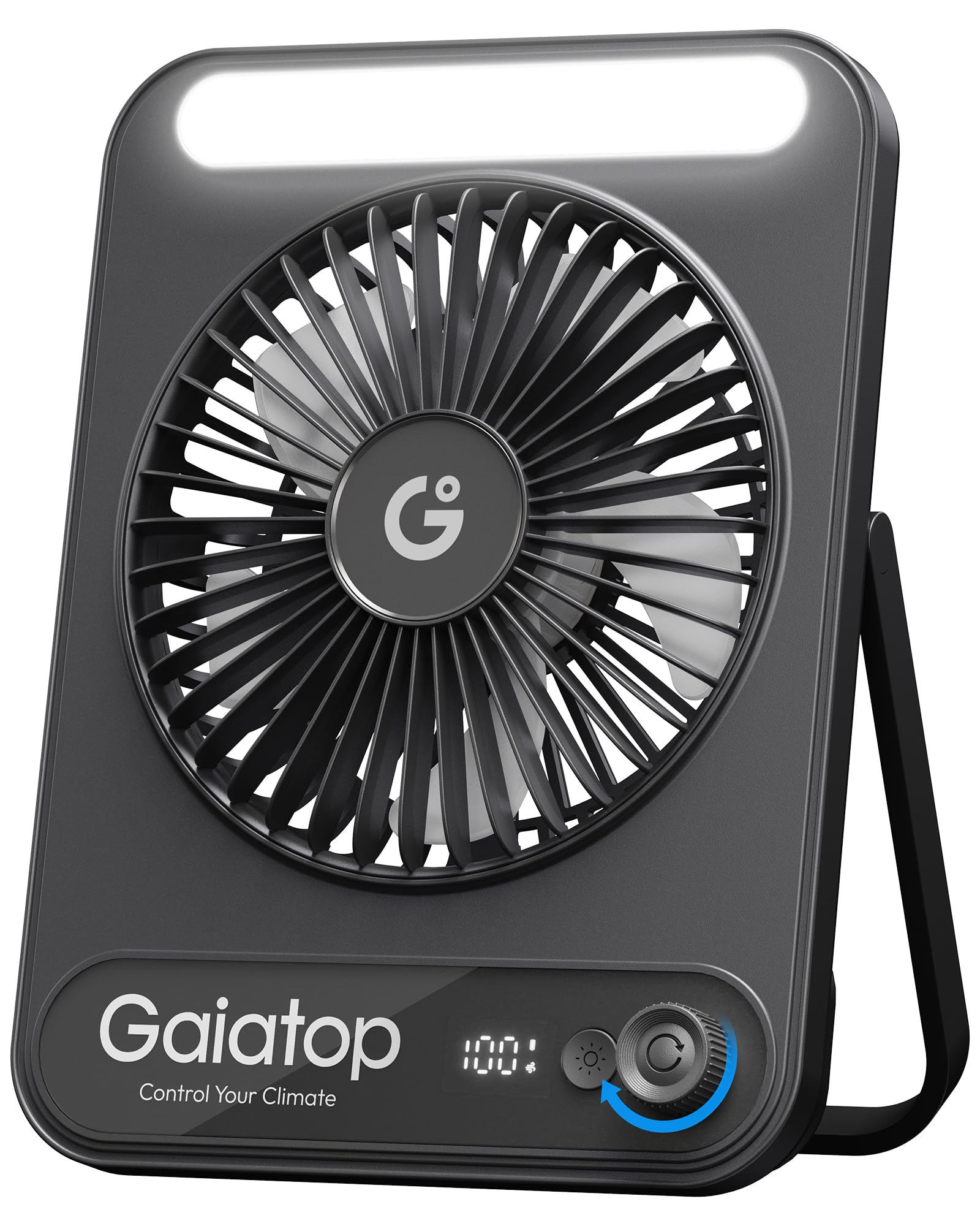 gaiatop Small Desk Fan USB, 4000mAh Table Fan with 3 LED Light, 5.5-18H Runtime, Quiet Fans for Bedroom Desktop, 1-100 Speeds Rechargeable Portable Mini Fans, Travel Camping Office Essentials, Black