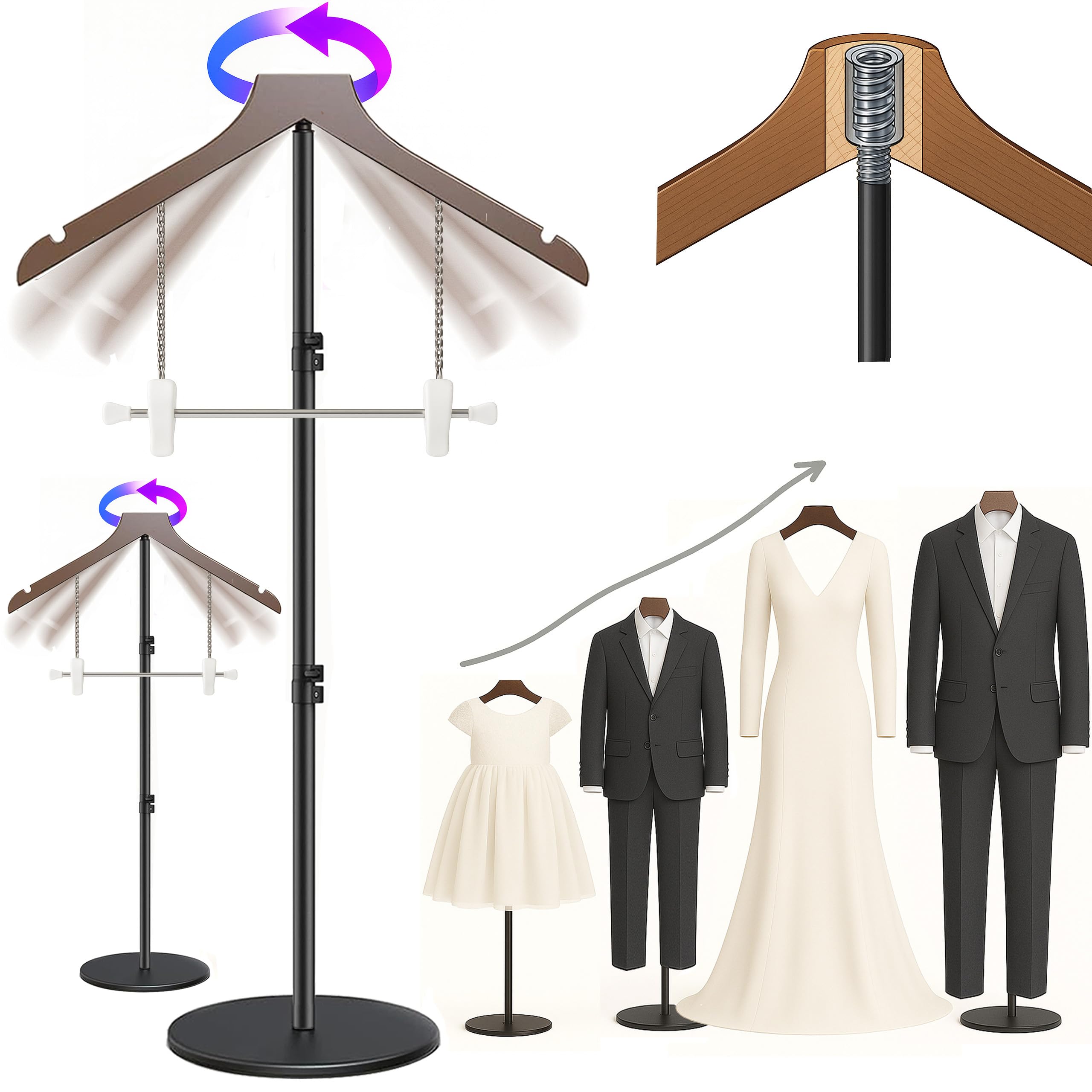 Photo 1 of 2 Pack T Shirt Stand Display 26-64.7 Inch with Pants Clip, Height Adjustable for Long Short Clothes Dress, Display Mannequin for Store, Closet, Photoshoot, Exhibition, Vendors Shop, Parties(Brown 2)
